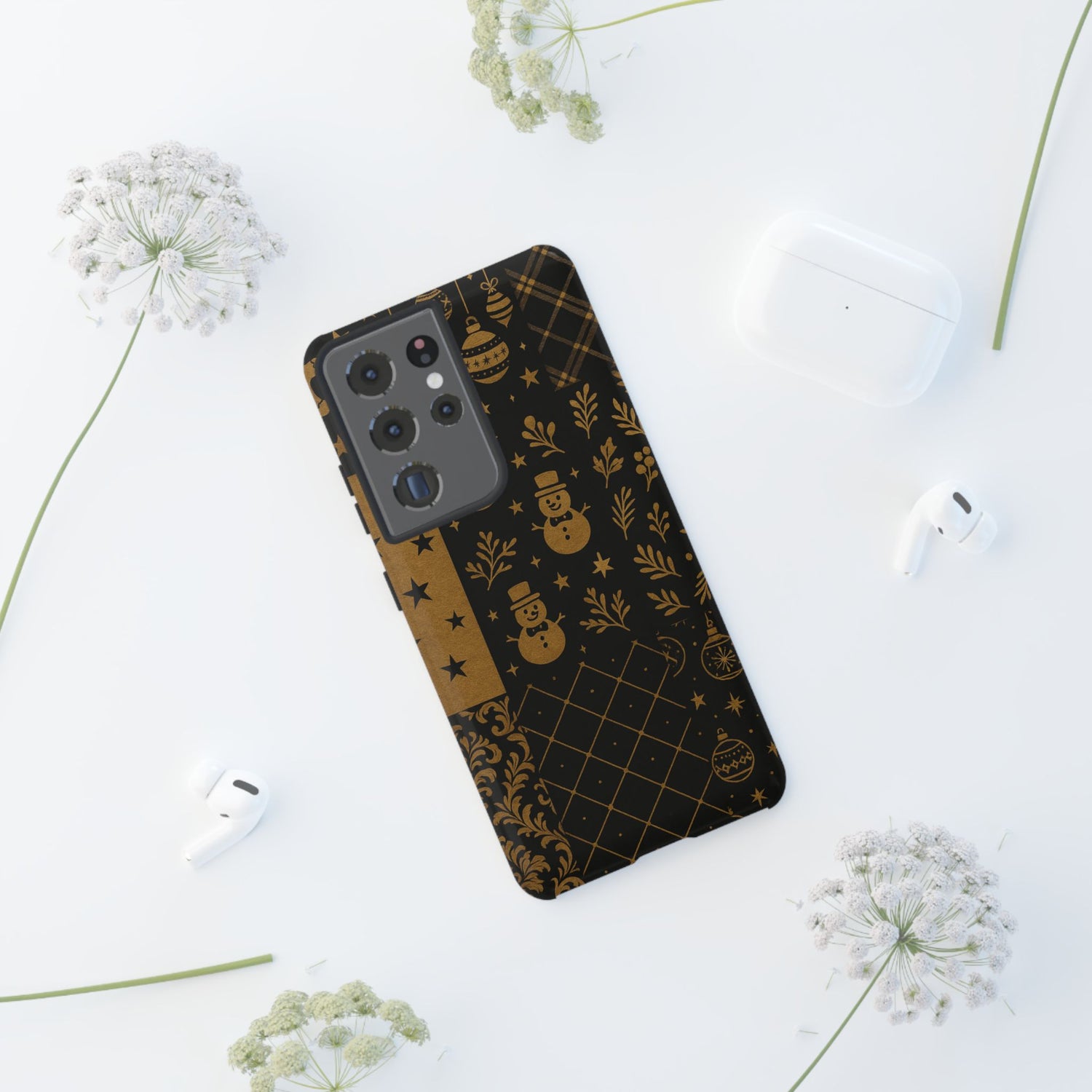 Black Festive Phone Case | Christmas Gift | Holiday Decor | Snowman Design | Tough Cases | Winter Celebration