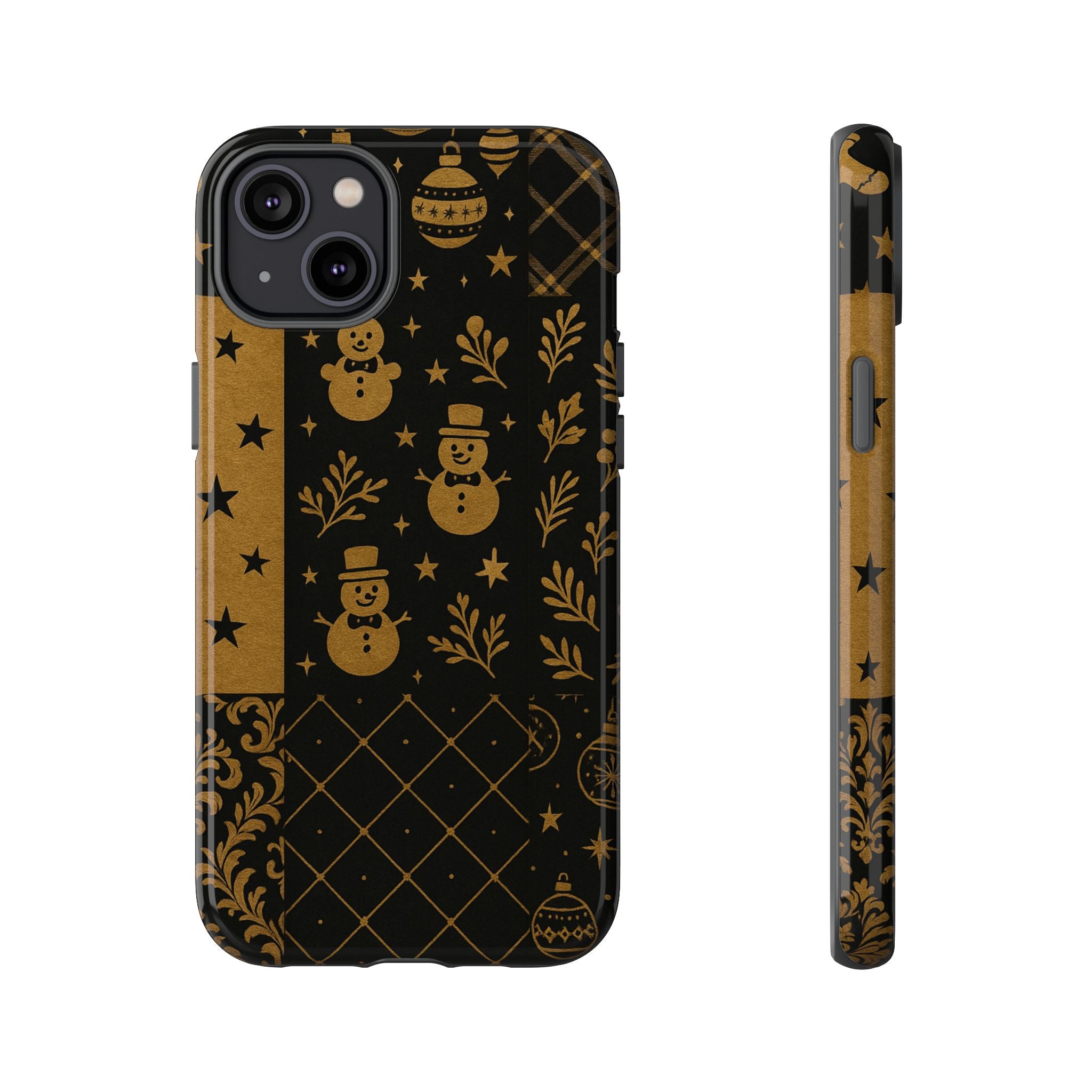 Black Festive Phone Case | Christmas Gift | Holiday Decor | Snowman Design | Tough Cases | Winter Celebration iPhone 14 Plus Glossy