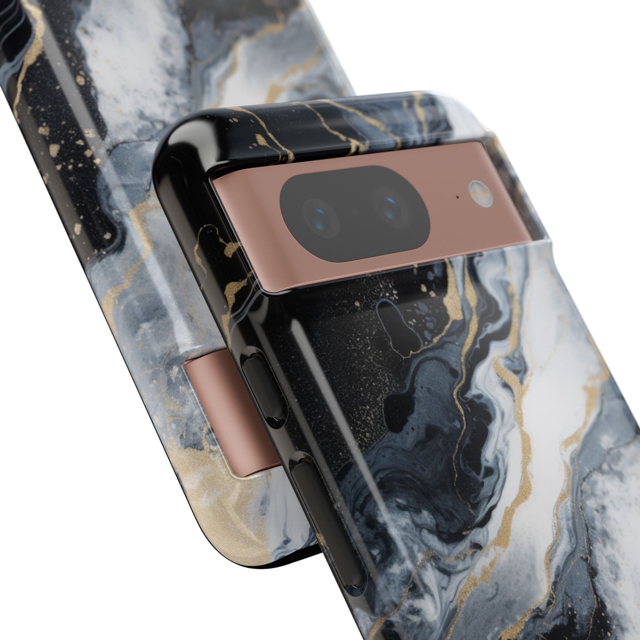 Celestial Marble Phone Case - Black & Gold Swirl Design