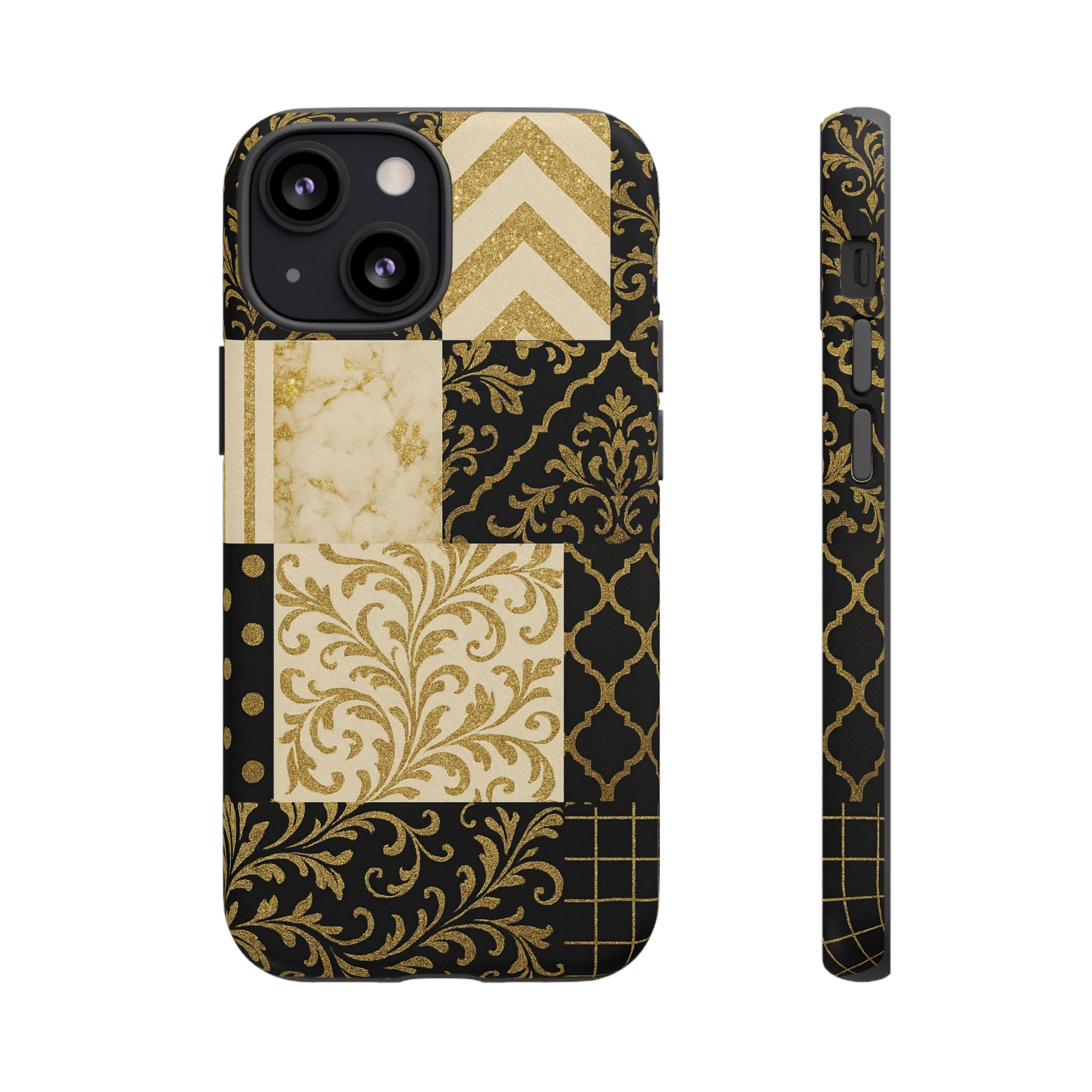 Phone Case, Luxury Black and Gold Festive Design for Christmas Gift, Holiday Decor, Tough Cases, Winter Celebration, Elegant iPhone Cover iPhone 13 Mini Matte