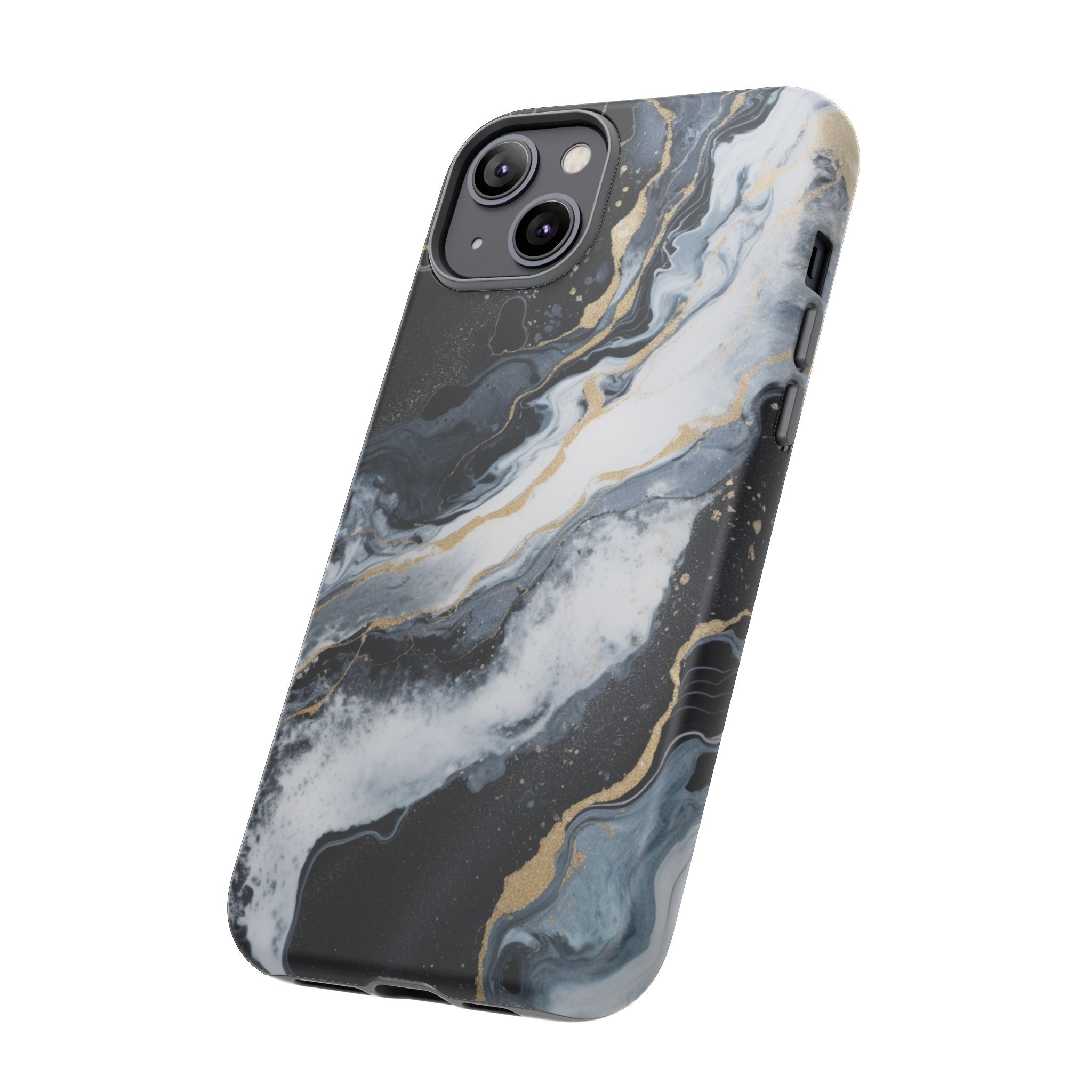 Celestial Marble Phone Case - Black & Gold Swirl Design