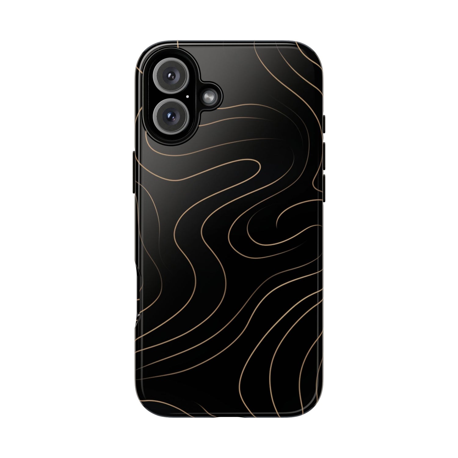 Noir Topograph - Black Minimalist Line Art Phone Case iPhone 16 Plus Glossy