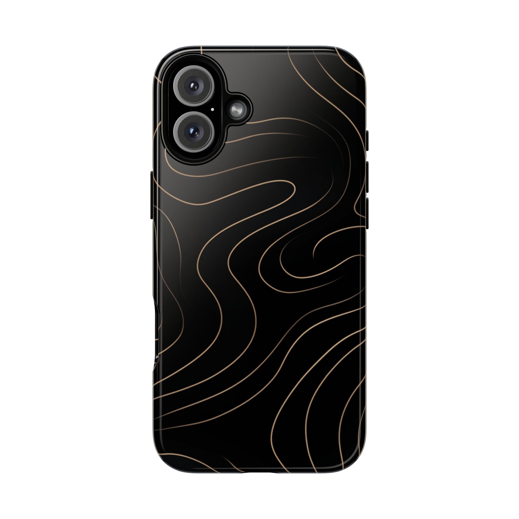 Noir Topograph - Black Minimalist Line Art Phone Case iPhone 16 Plus Glossy
