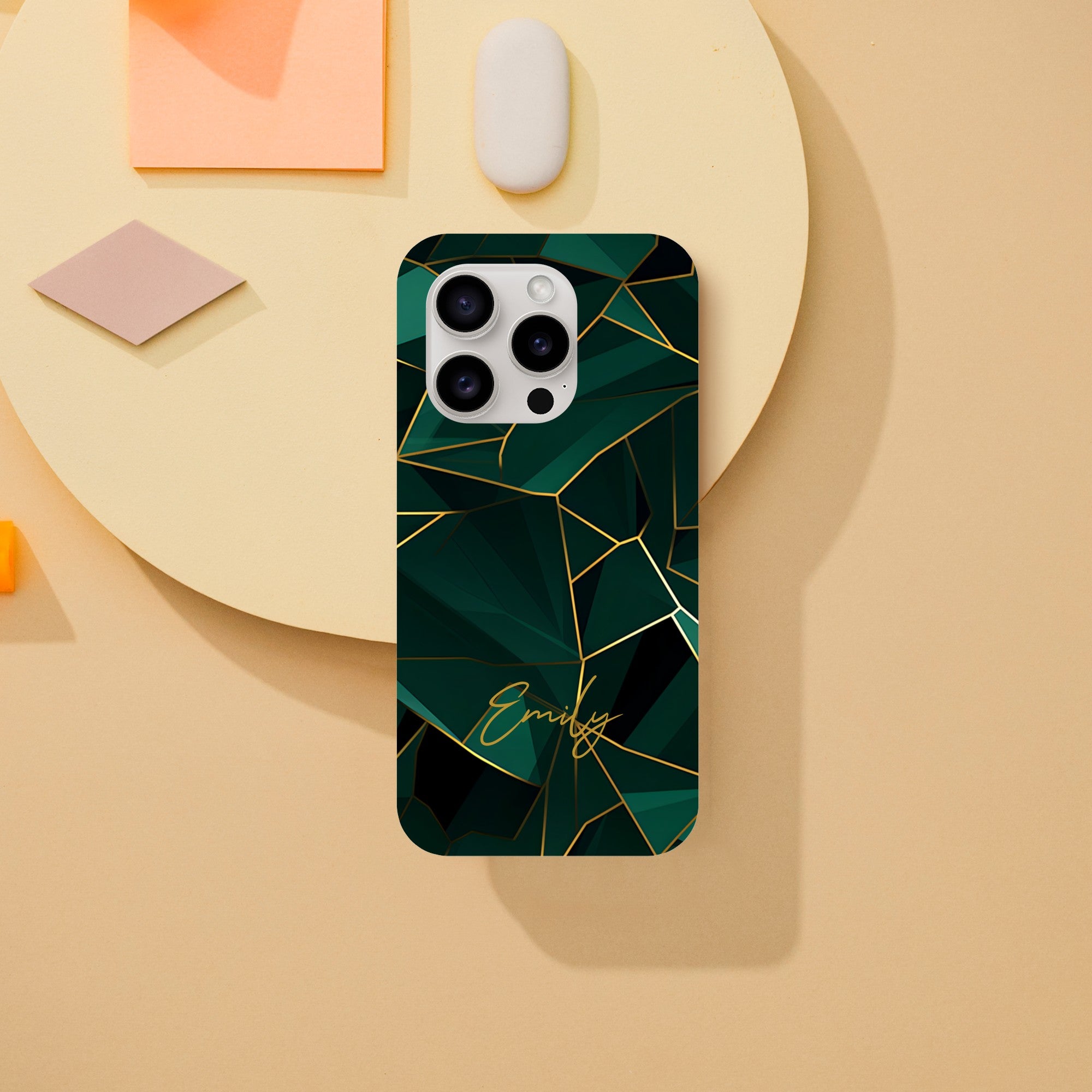 Personalized Emerald Green Tough iPhone Case - Luxury Double-Layer Protection iPhone 15 Pro