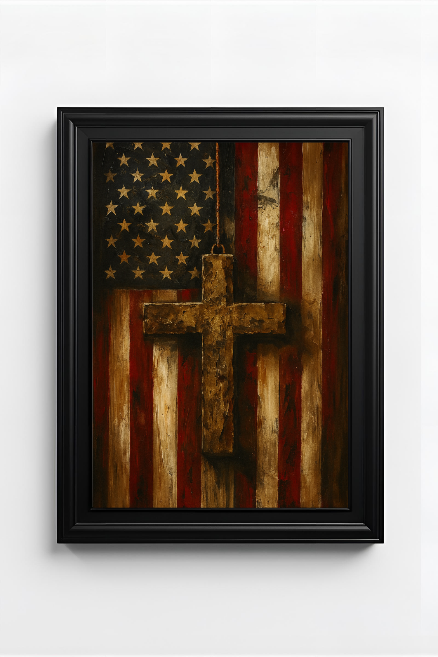 Christian Country Poster - American Flag & Cross Wall Art | Patriotic Faith-Based Home Decor Print