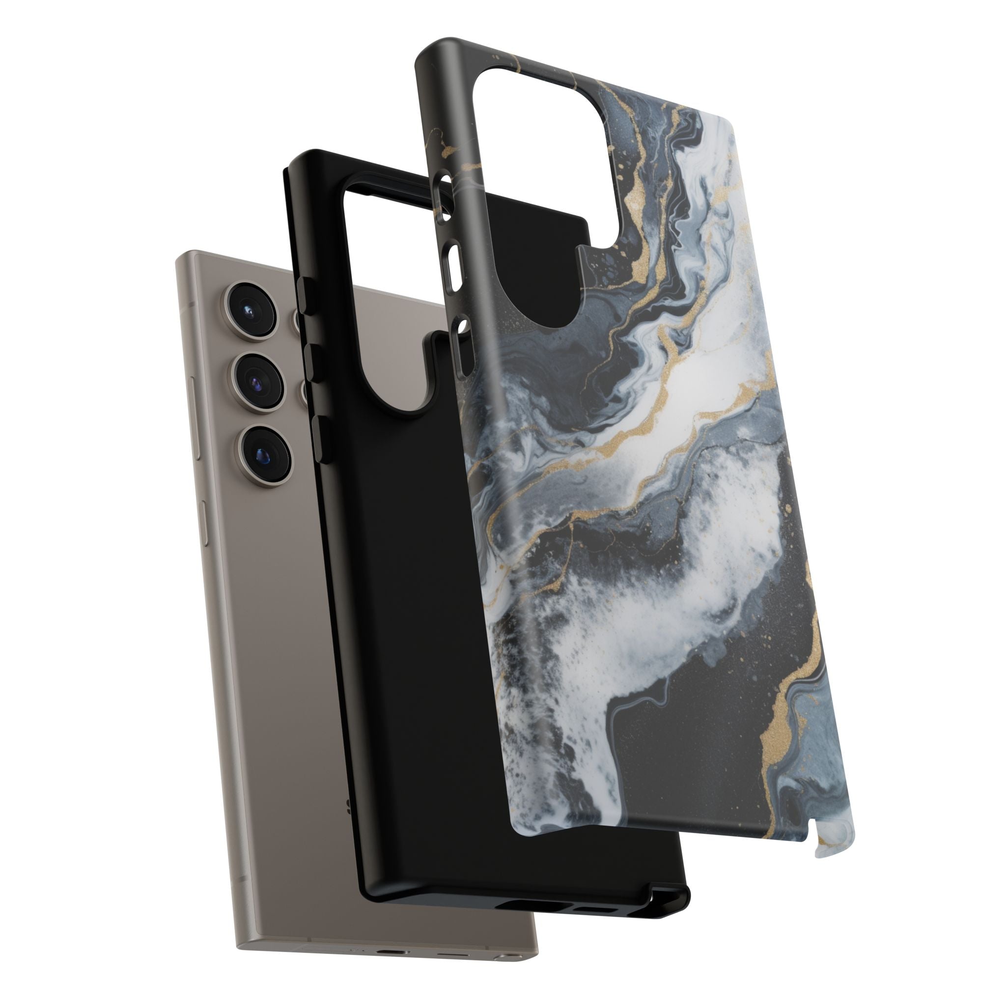 Celestial Marble Phone Case - Black & Gold Swirl Design