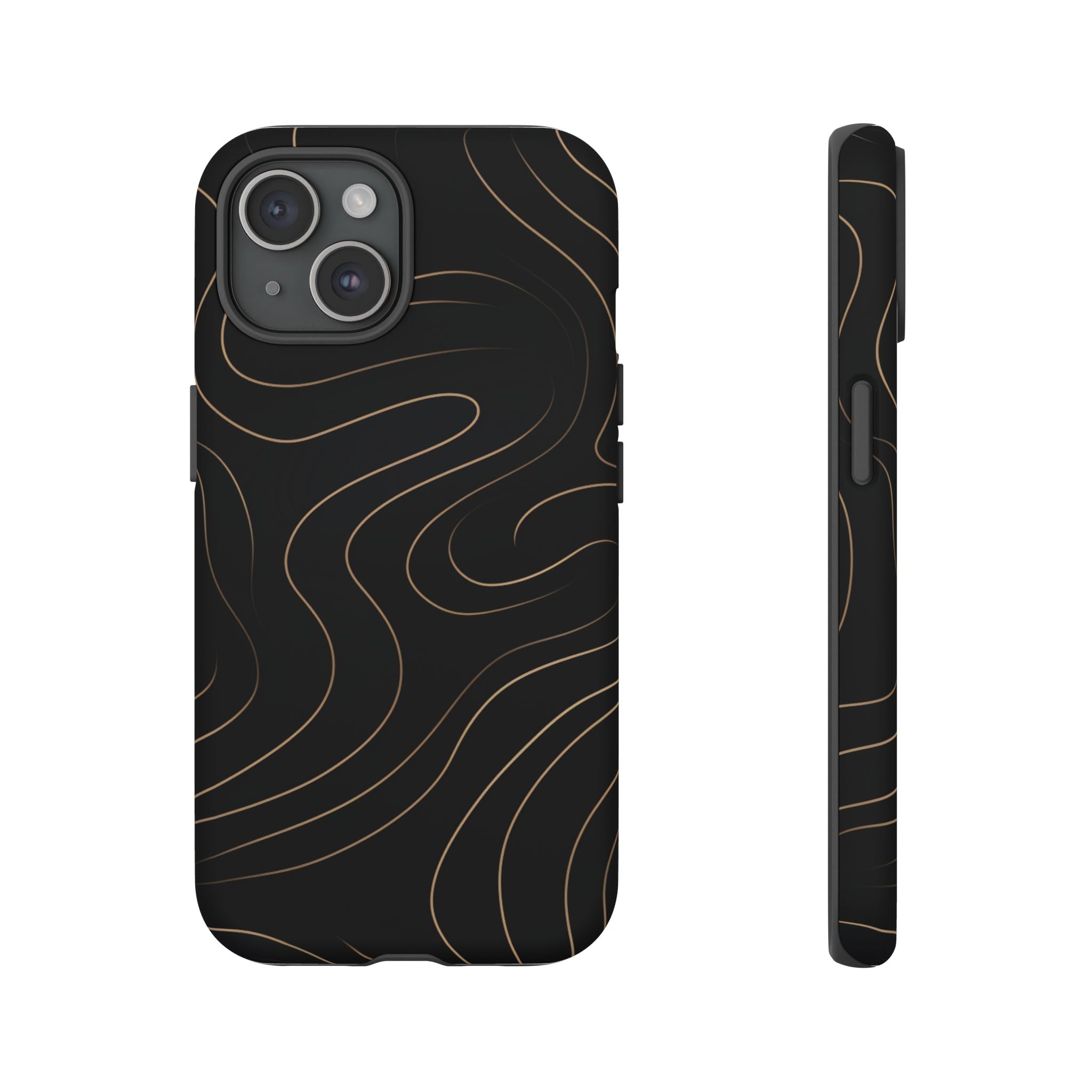 Noir Topograph - Black Minimalist Line Art Phone Case iPhone 15 Matte