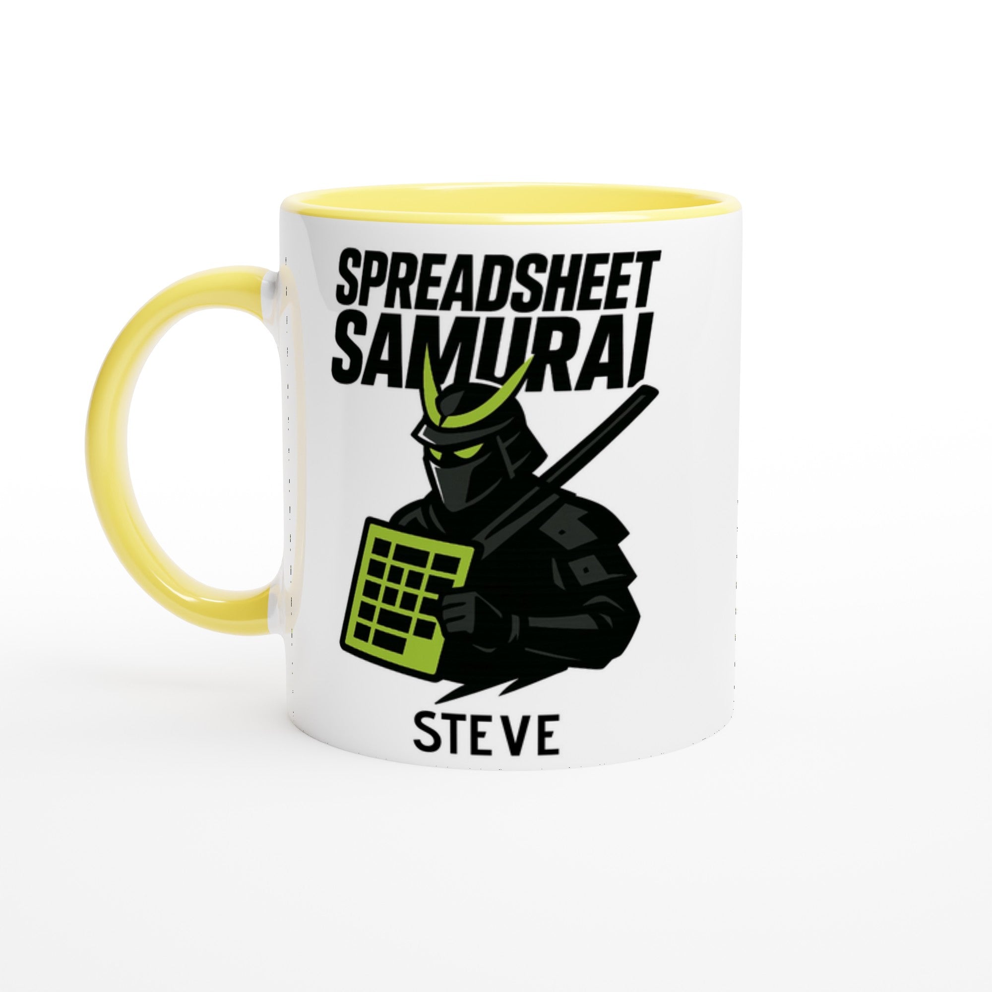 Spreadsheet Samurai Mug – Funny Office Coffee Cup | 11oz Gift for Excel Nerds, Data Analysts & Accountants | Geeky Productivity Humor Ceramic Yellow