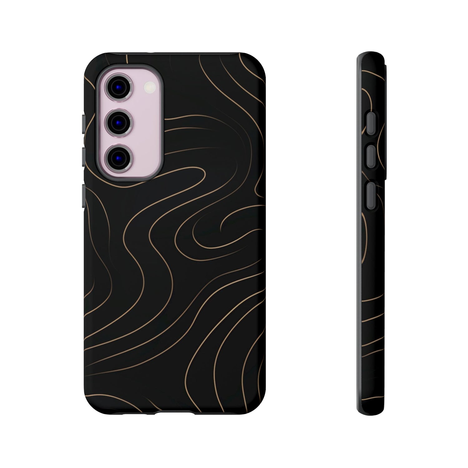 Noir Topograph - Black Minimalist Line Art Phone Case Samsung Galaxy S23 Plus Matte