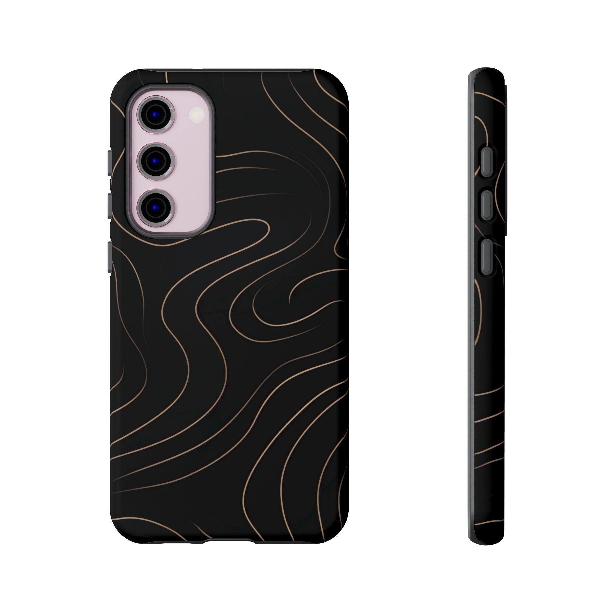 Noir Topograph - Black Minimalist Line Art Phone Case Samsung Galaxy S23 Plus Matte