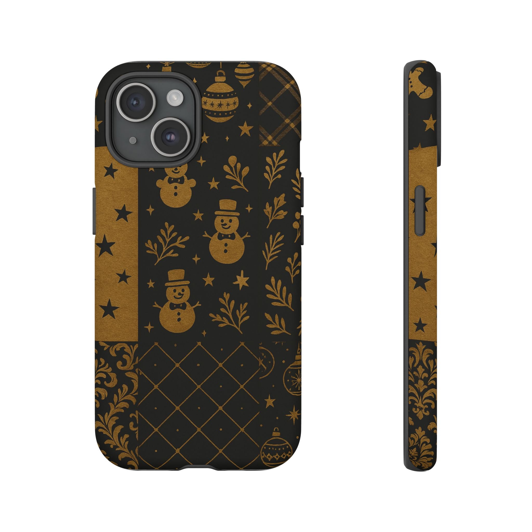 Black Festive Phone Case | Christmas Gift | Holiday Decor | Snowman Design | Tough Cases | Winter Celebration iPhone 15 Matte