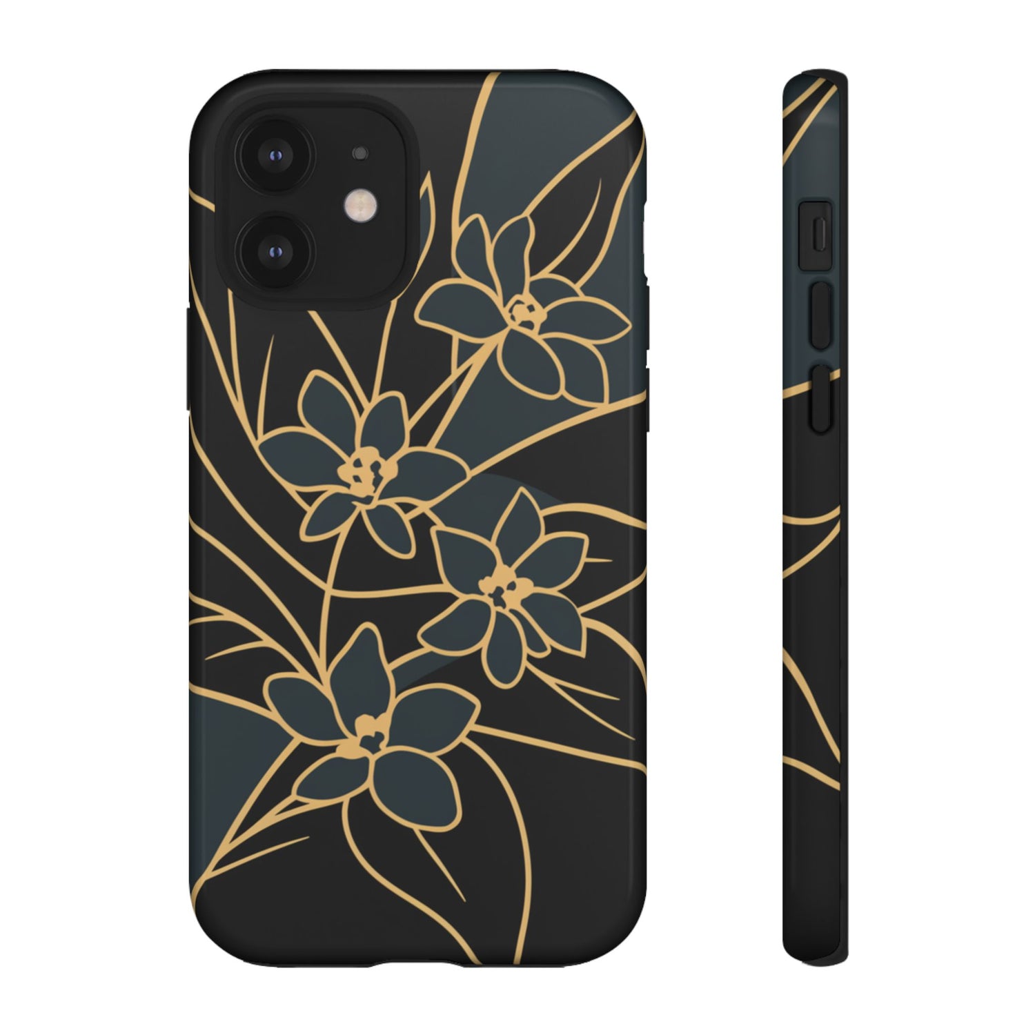 Golden Bloom - Elegant Floral Line Art Phone Case iPhone 12 Glossy