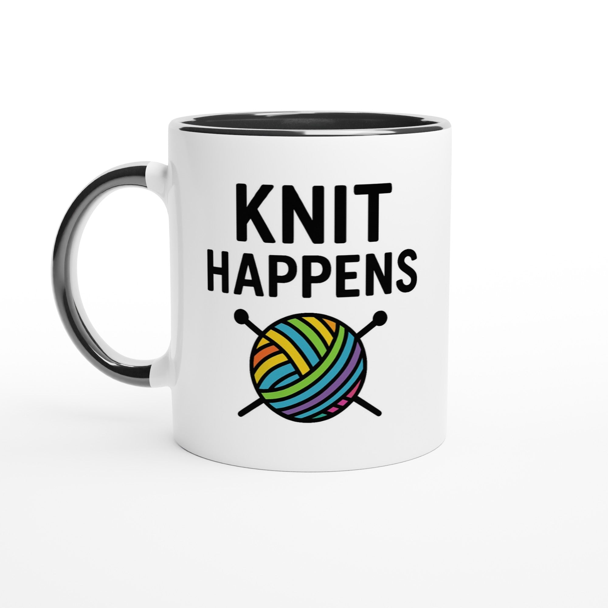 Knit Happens Mug - Perfect Gift for Knitters - Ceramic Coffee Cup for Hobby Lovers Ceramic Black