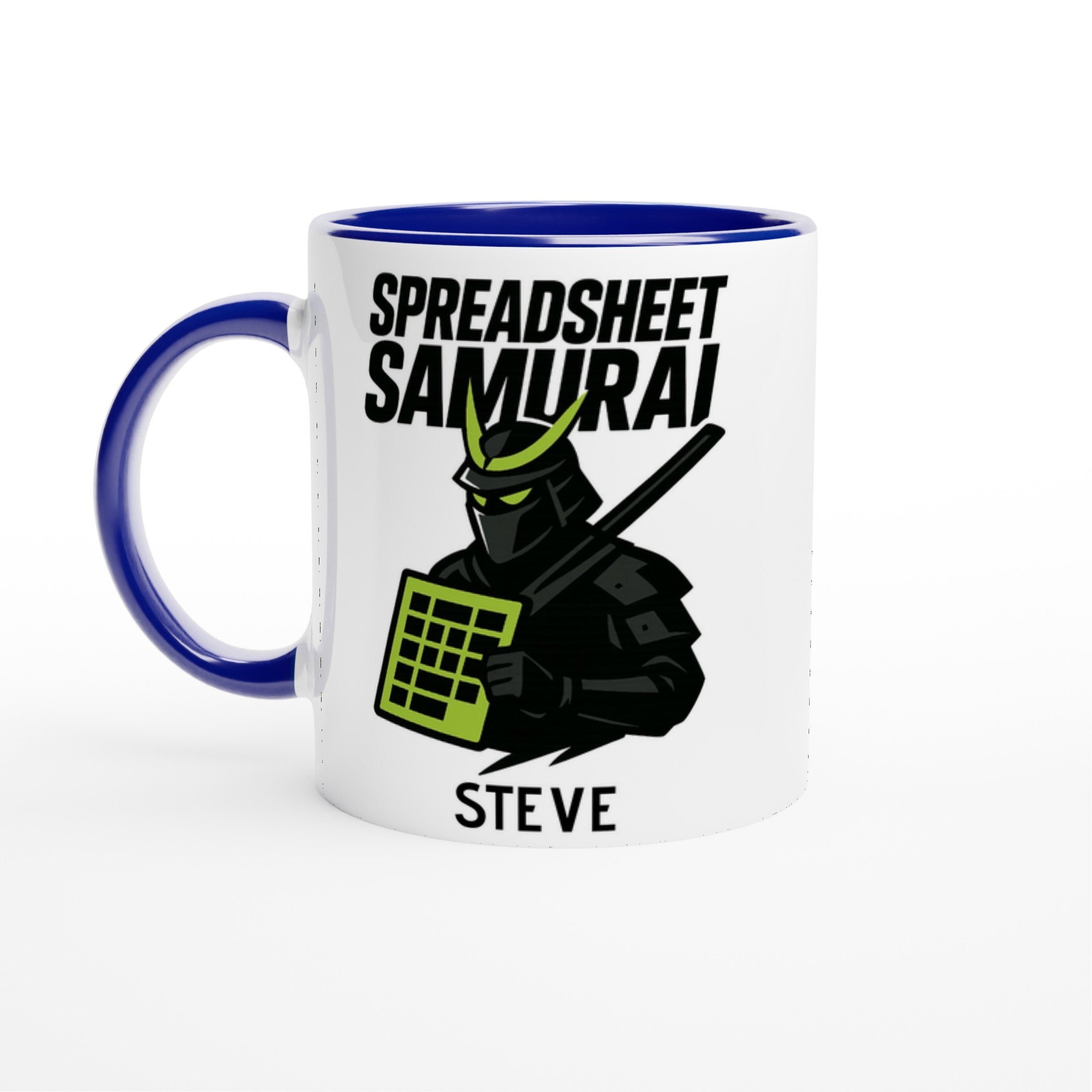 Spreadsheet Samurai Mug – Funny Office Coffee Cup | 11oz Gift for Excel Nerds, Data Analysts & Accountants | Geeky Productivity Humor Ceramic Blue