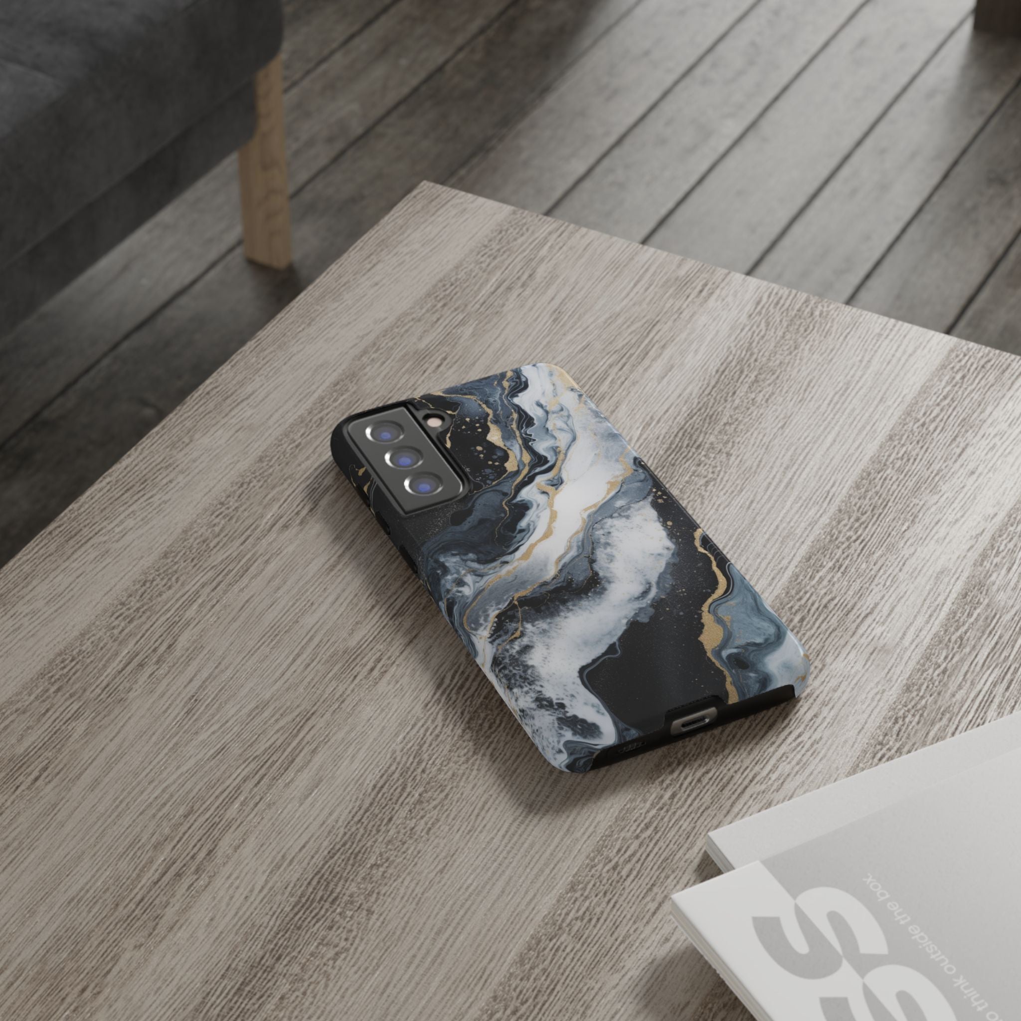 Celestial Marble Phone Case - Black & Gold Swirl Design
