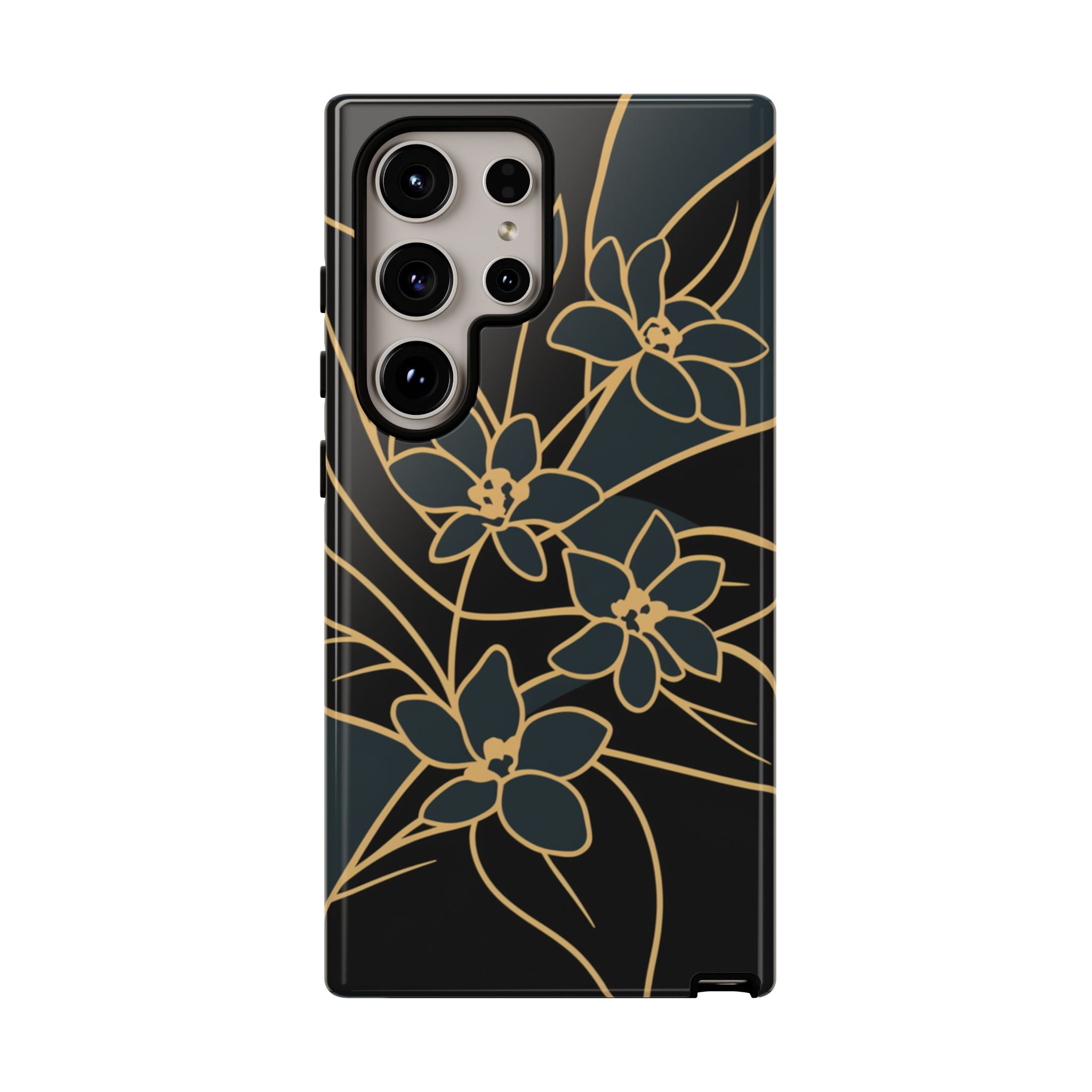 Golden Bloom - Elegant Floral Line Art Phone Case Samsung Galaxy S24 Ultra Glossy