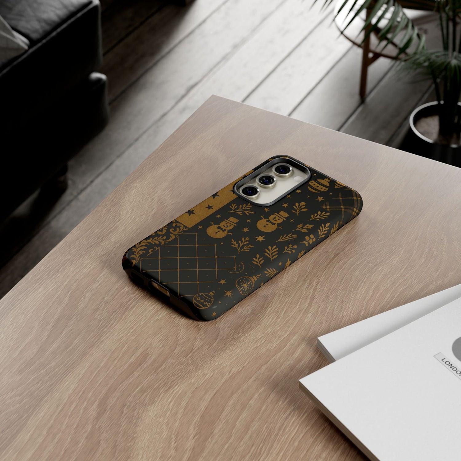 Black Festive Phone Case | Christmas Gift | Holiday Decor | Snowman Design | Tough Cases | Winter Celebration