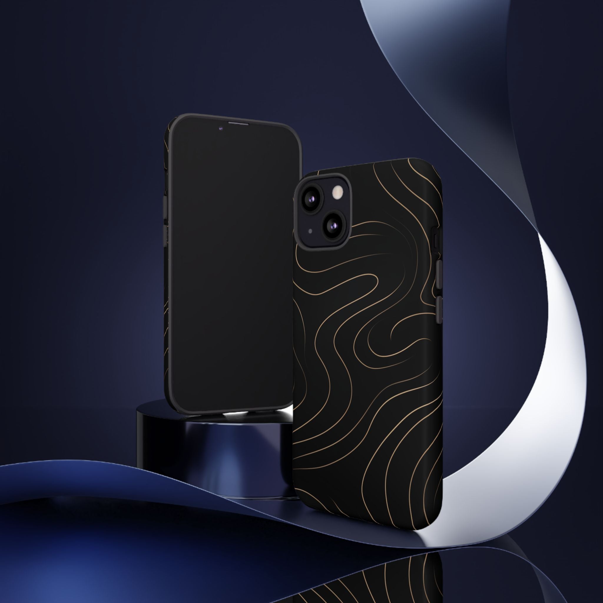 Noir Topograph - Black Minimalist Line Art Phone Case