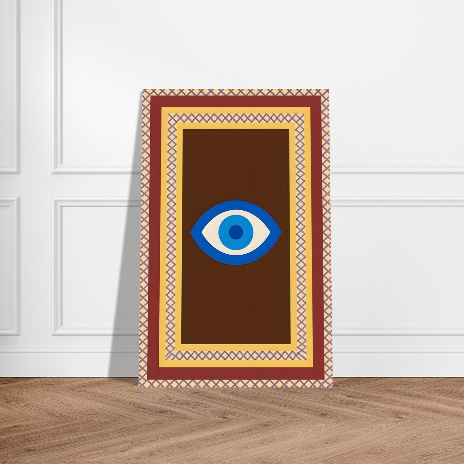 Azure Guardian – Evil Eye Folk Wall Art in Rich Earth Tones (A0, A1,A2, A3. A4 Poster) 28x43 cm XL (11x17″) Brown with Blue Eye