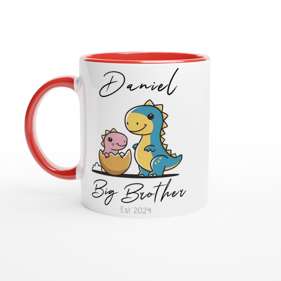 Personalized Dinosaur Big Brother Mug - Custom Name Printed Ceramic Cup | Pregnancy Announcement Gift 11oz Ceramic Red