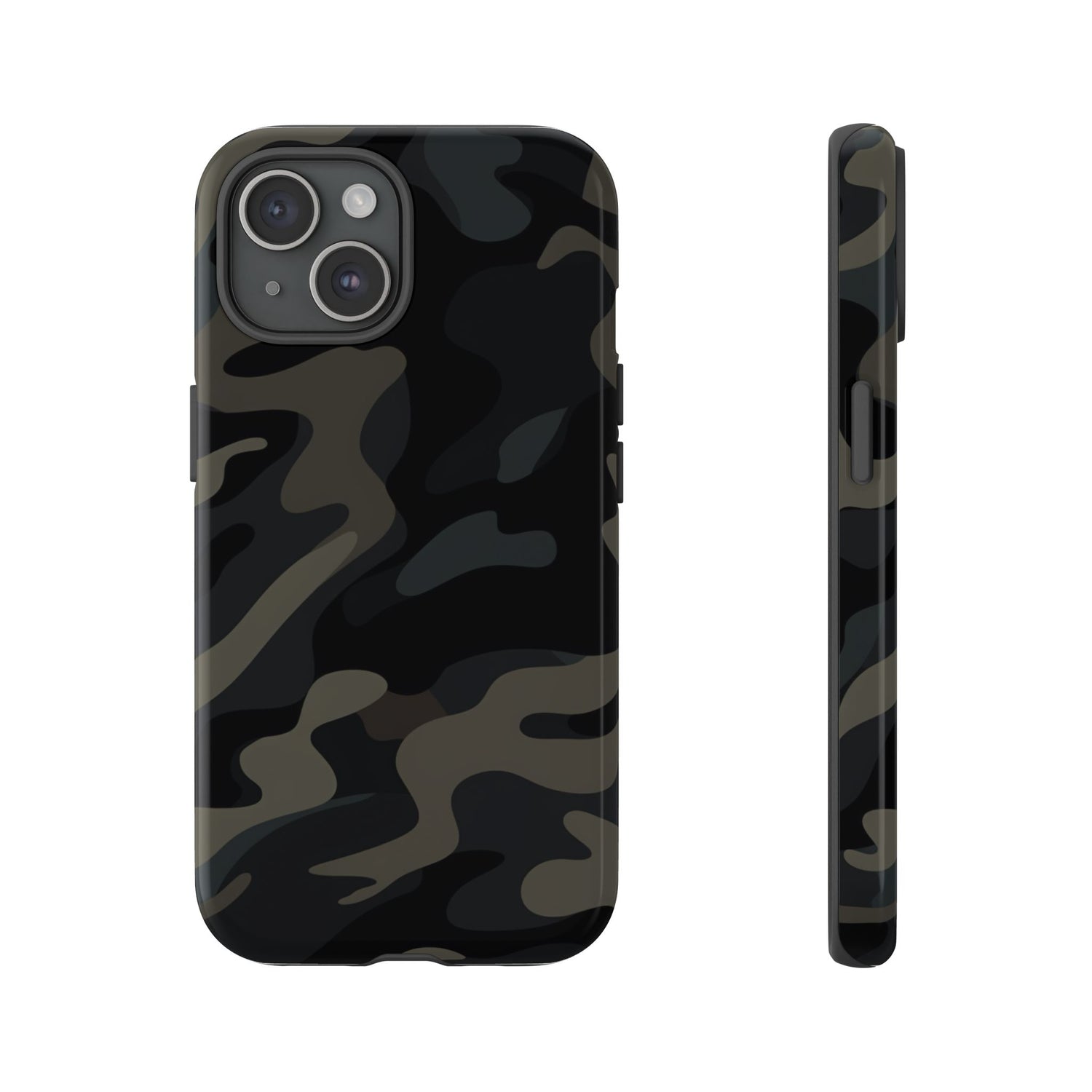 Black Camouflage Phone Case for iPhone, Samsung and Google Pixel iPhone 15 Glossy