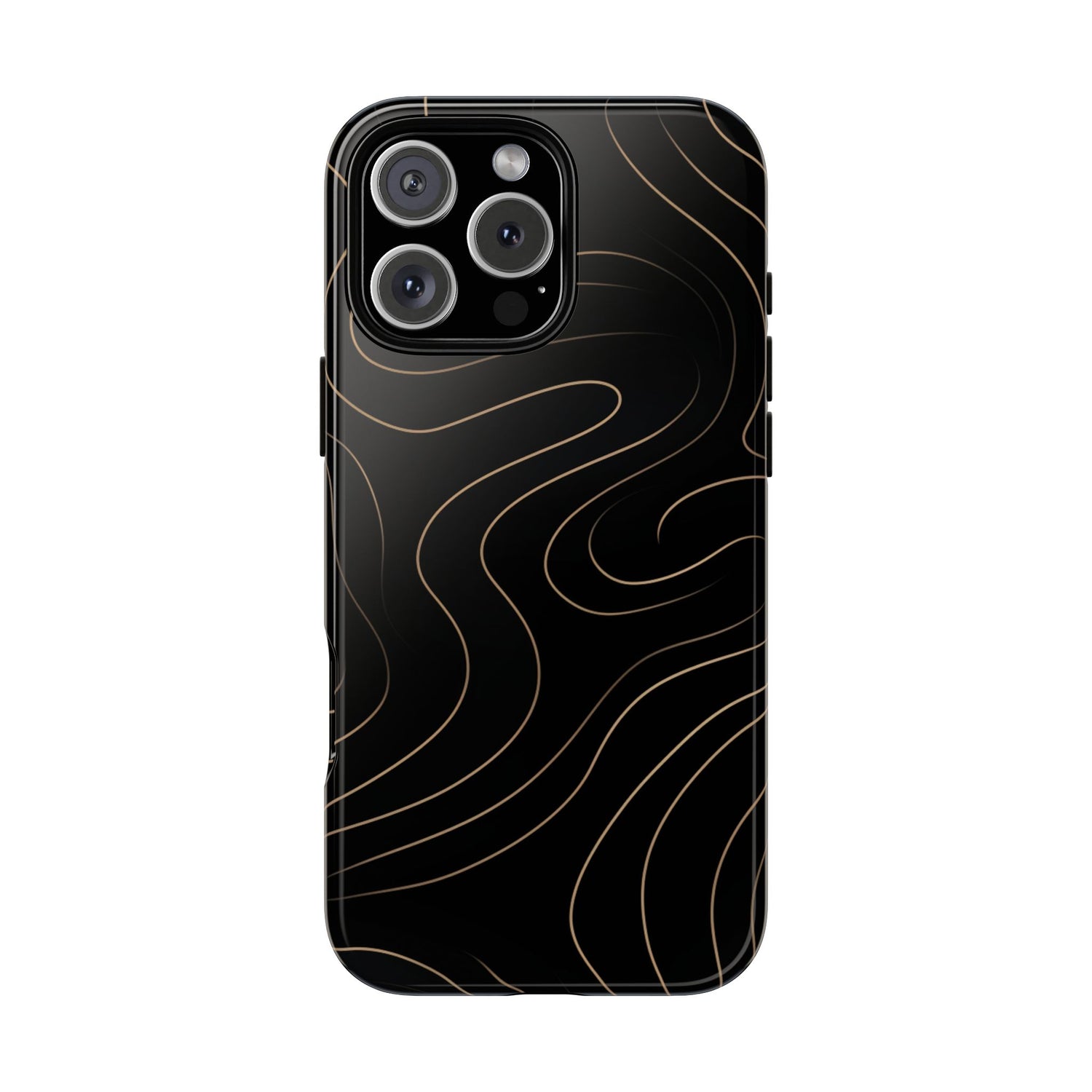 Noir Topograph - Black Minimalist Line Art Phone Case iPhone 16 Pro Max Glossy