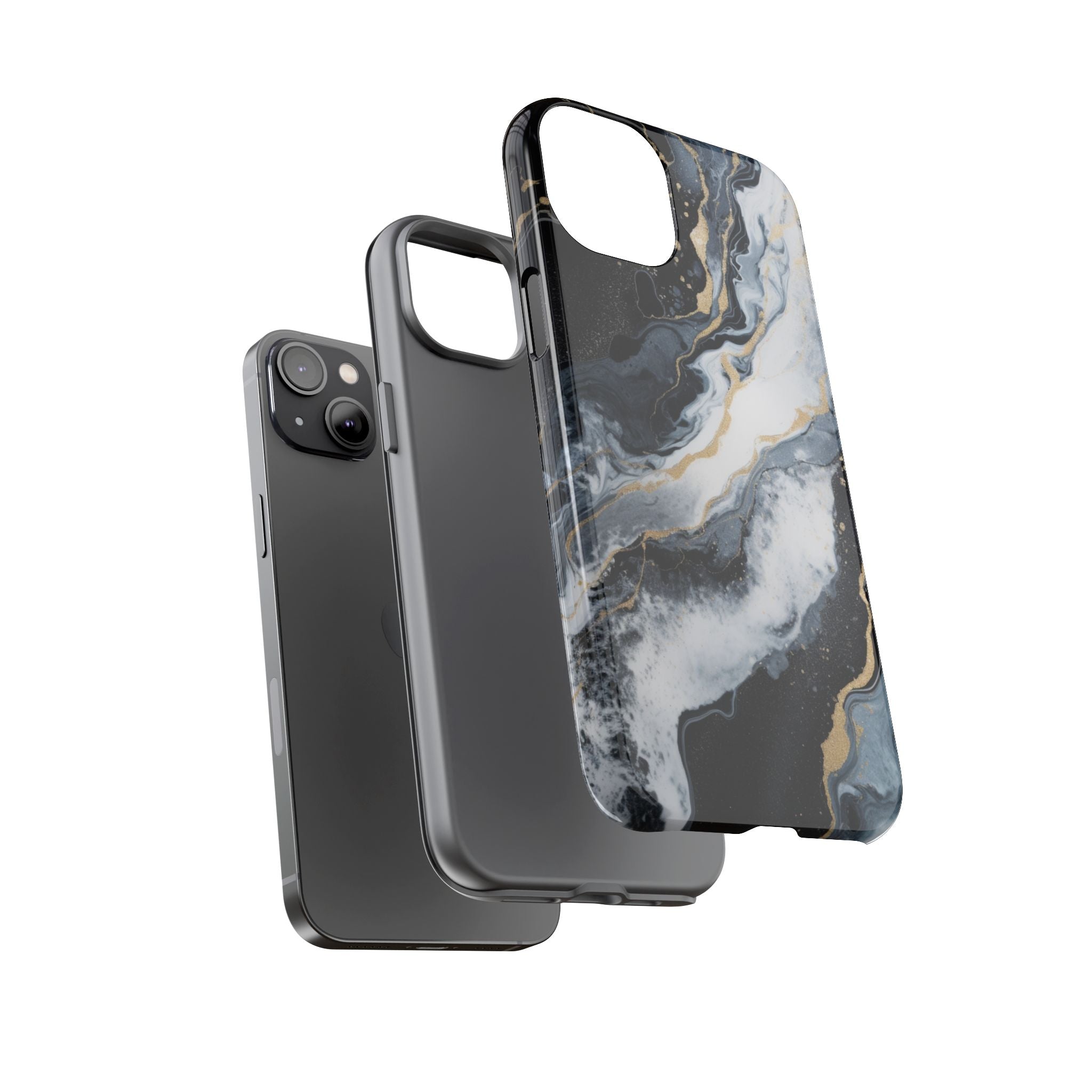 Celestial Marble Phone Case - Black & Gold Swirl Design