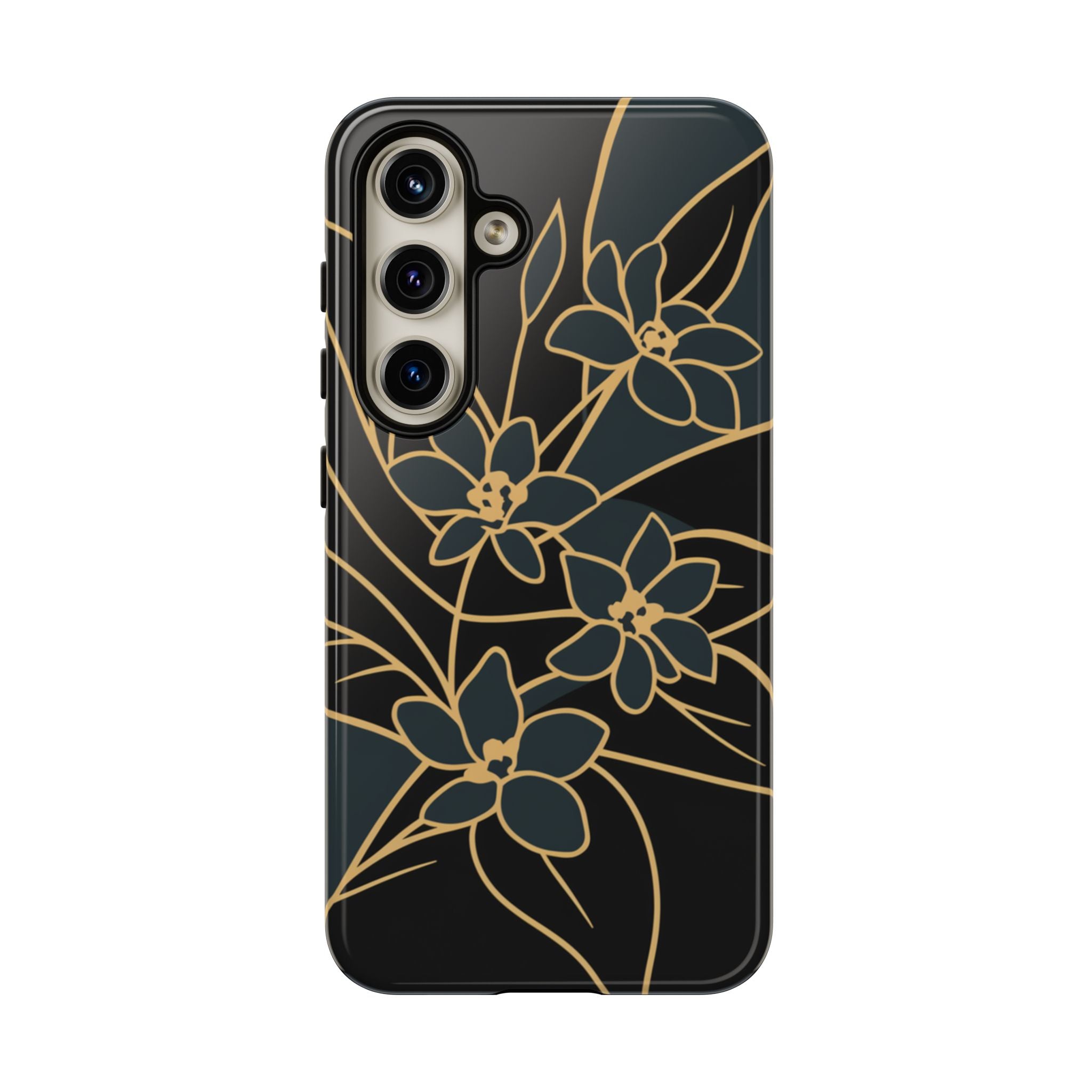 Golden Bloom - Elegant Floral Line Art Phone Case Samsung Galaxy S24 Glossy