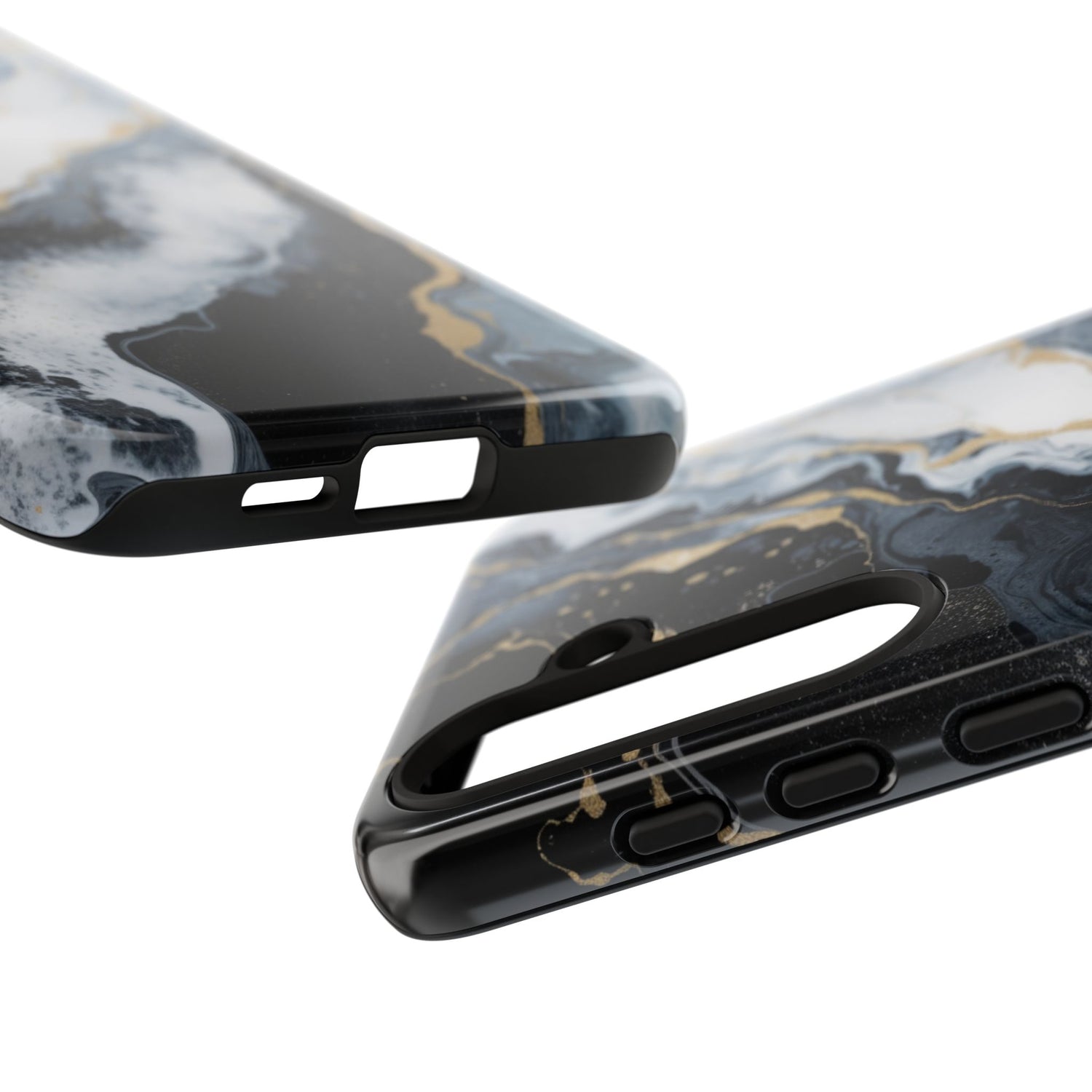 Celestial Marble Phone Case - Black & Gold Swirl Design