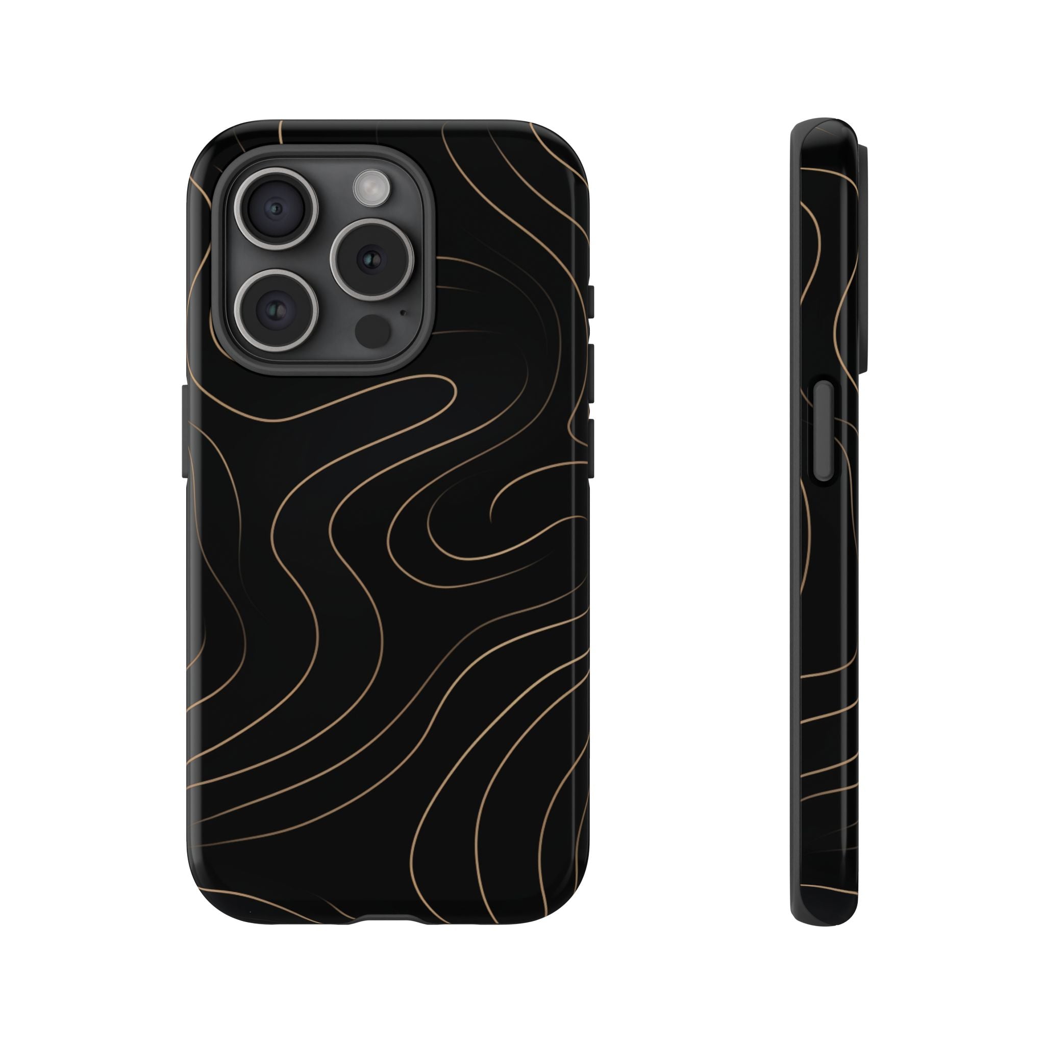Noir Topograph - Black Minimalist Line Art Phone Case iPhone 15 Pro Glossy