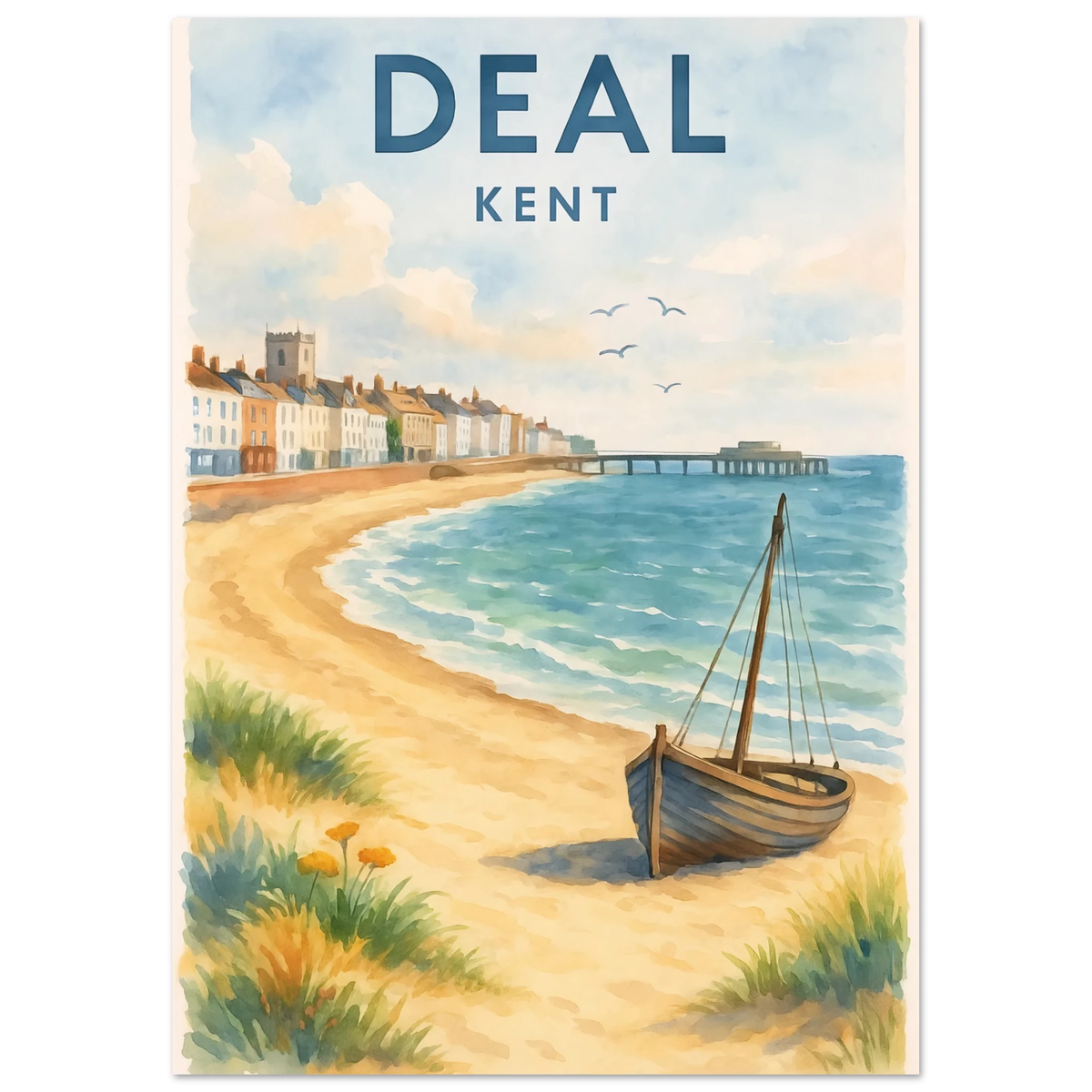 Kent Travel Poster | Watercolor Kentish Wall Art Print 21x29.7 cm 8x12"