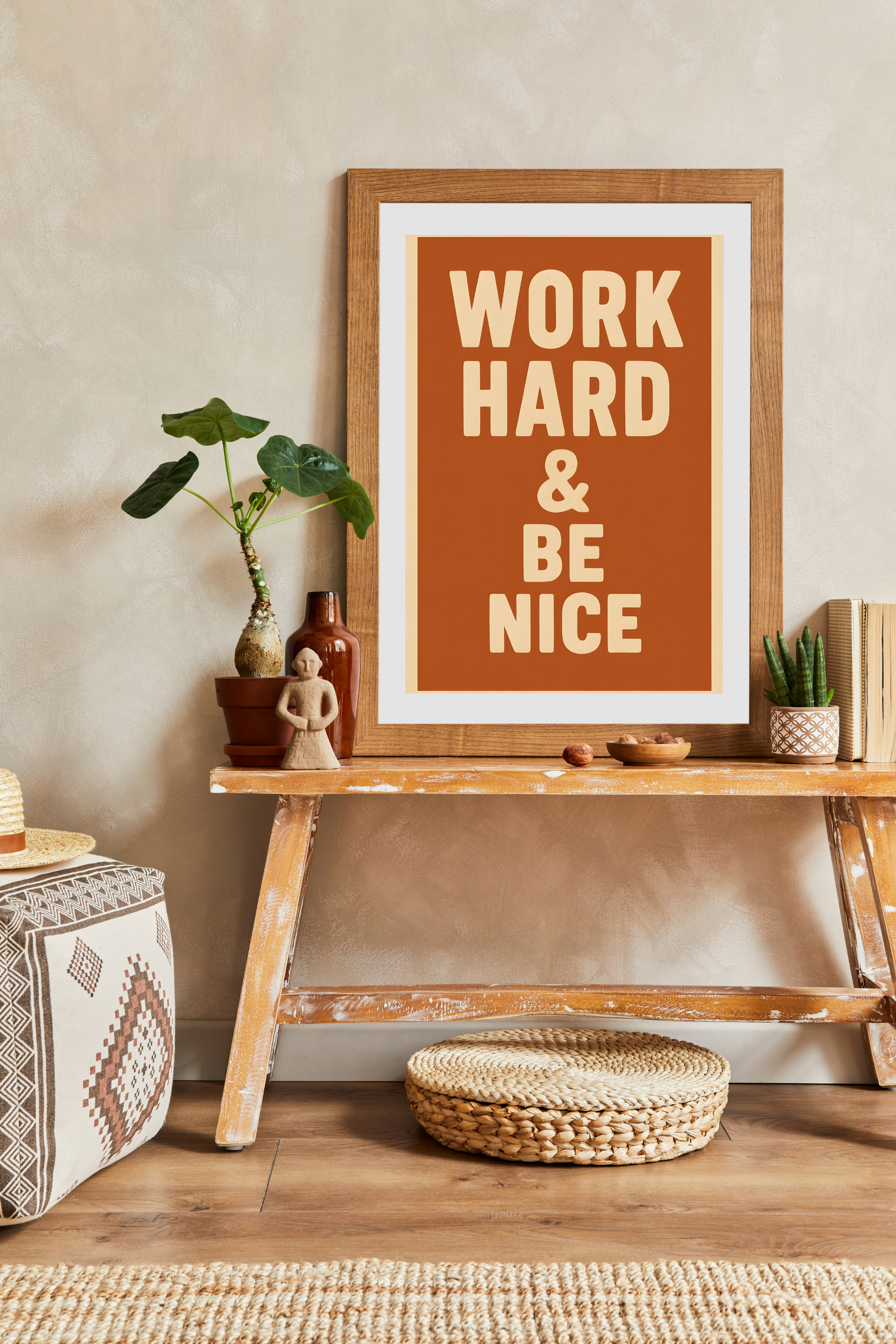 Work Hard Be Nice Poster - Watercolour Motivational Print | Office & Study Wall Art