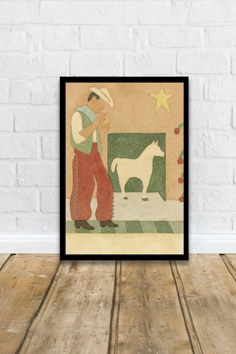 Desert Companion – Folk Art Cowboy and Horse Watercolor Poster