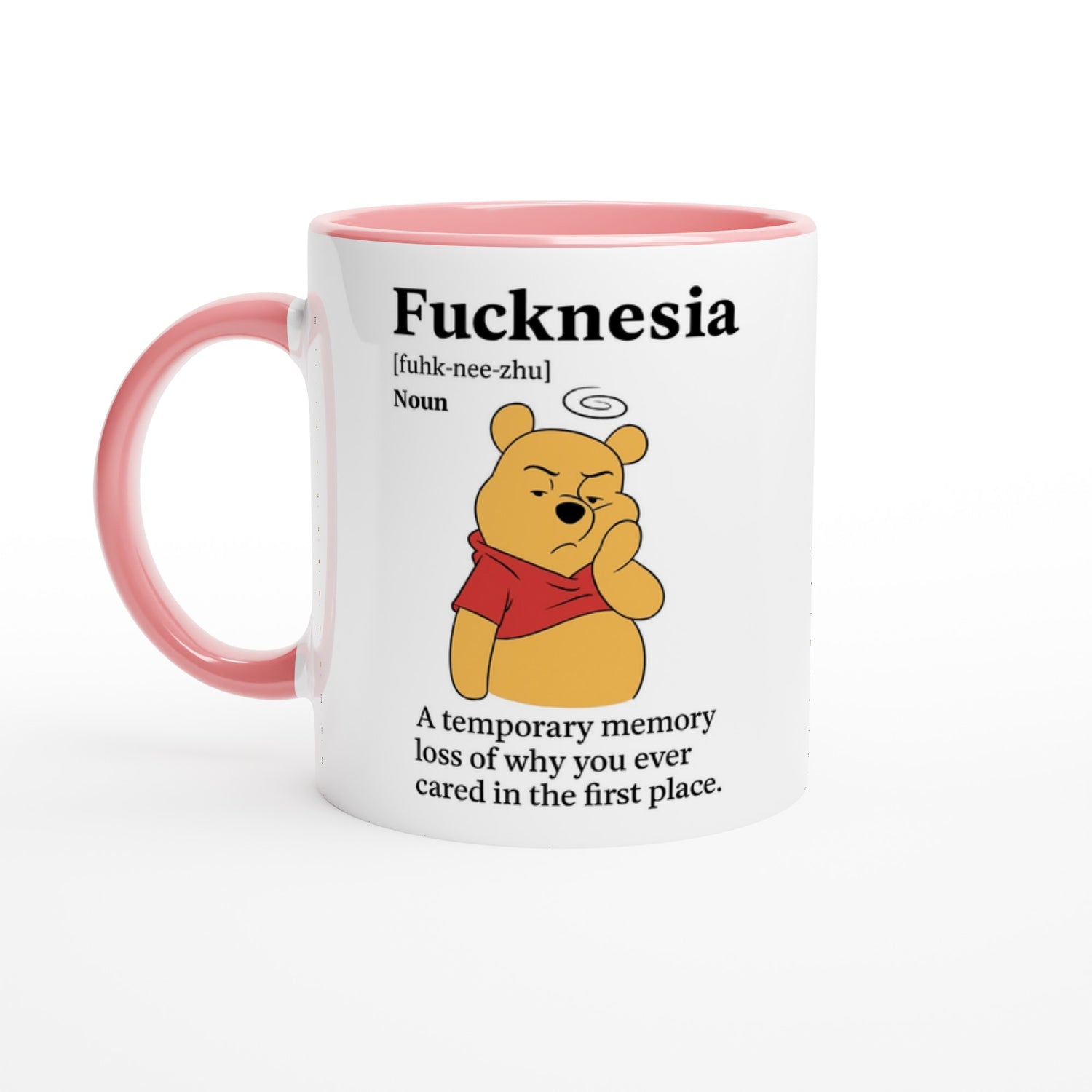 Funny "F*cknesia" Definition Mug – 11oz Sarcastic Coffee Cup – Temporary Memory Loss Joke – Office Humor Gift for Coworkers or Friends Ceramic Pink