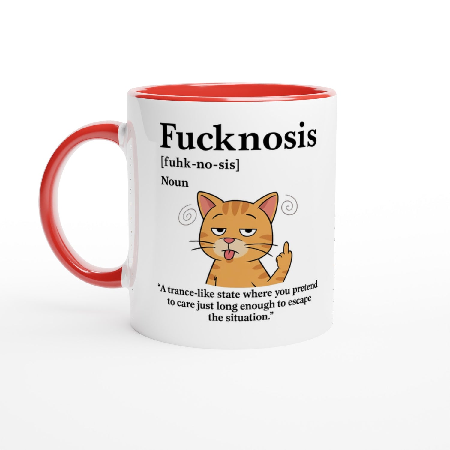 Funny F*cknosis Mug – Sarcastic Definition Coffee Cup with Dog, Cat, Bear, or Horse Design – 11oz Ceramic Humor Gift Ceramic Red Cat