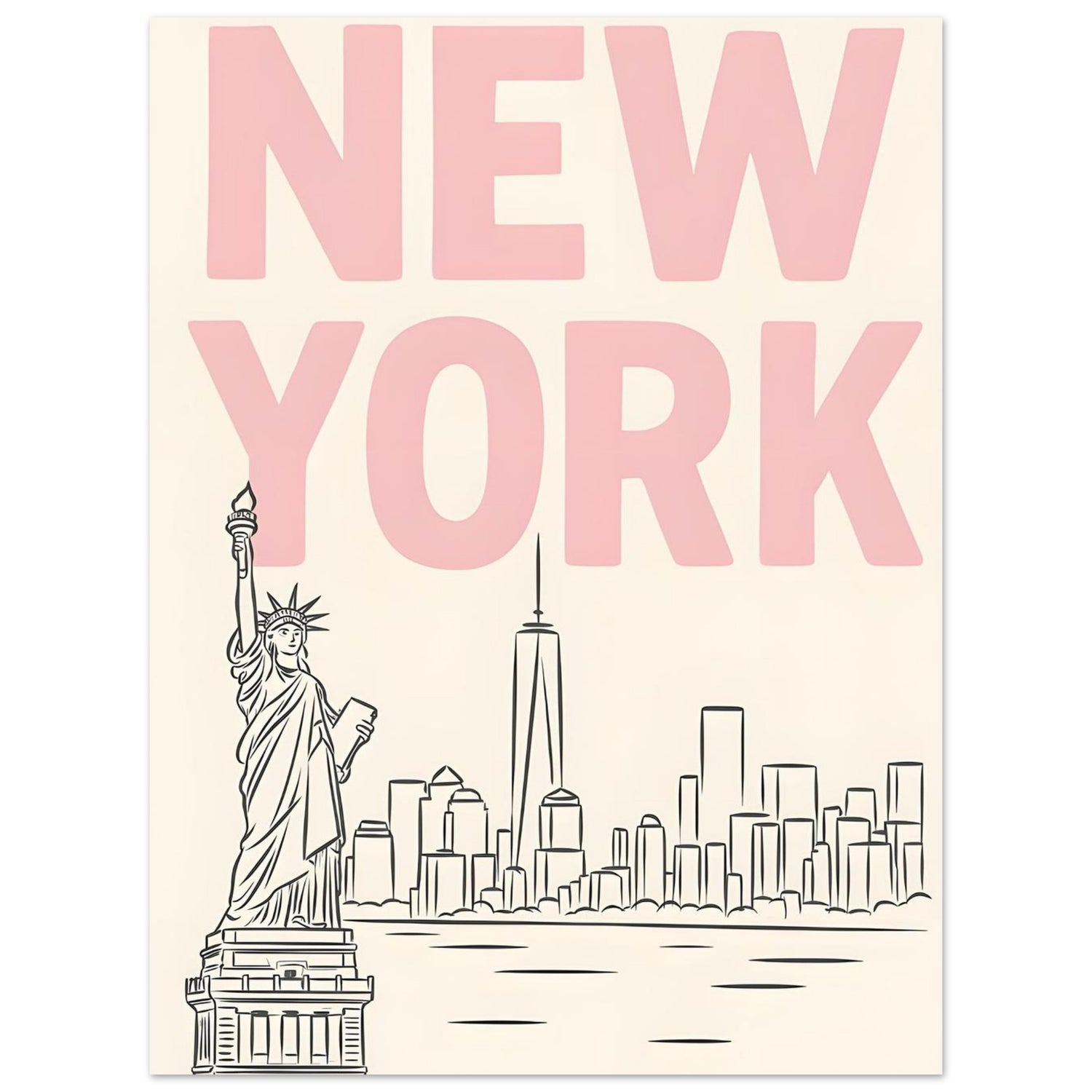 Preppy NYC Skyline Print - Pink Minimalist Wall Art for Girly Dorm - Girly Dorm Room 60x80 cm 24x32″