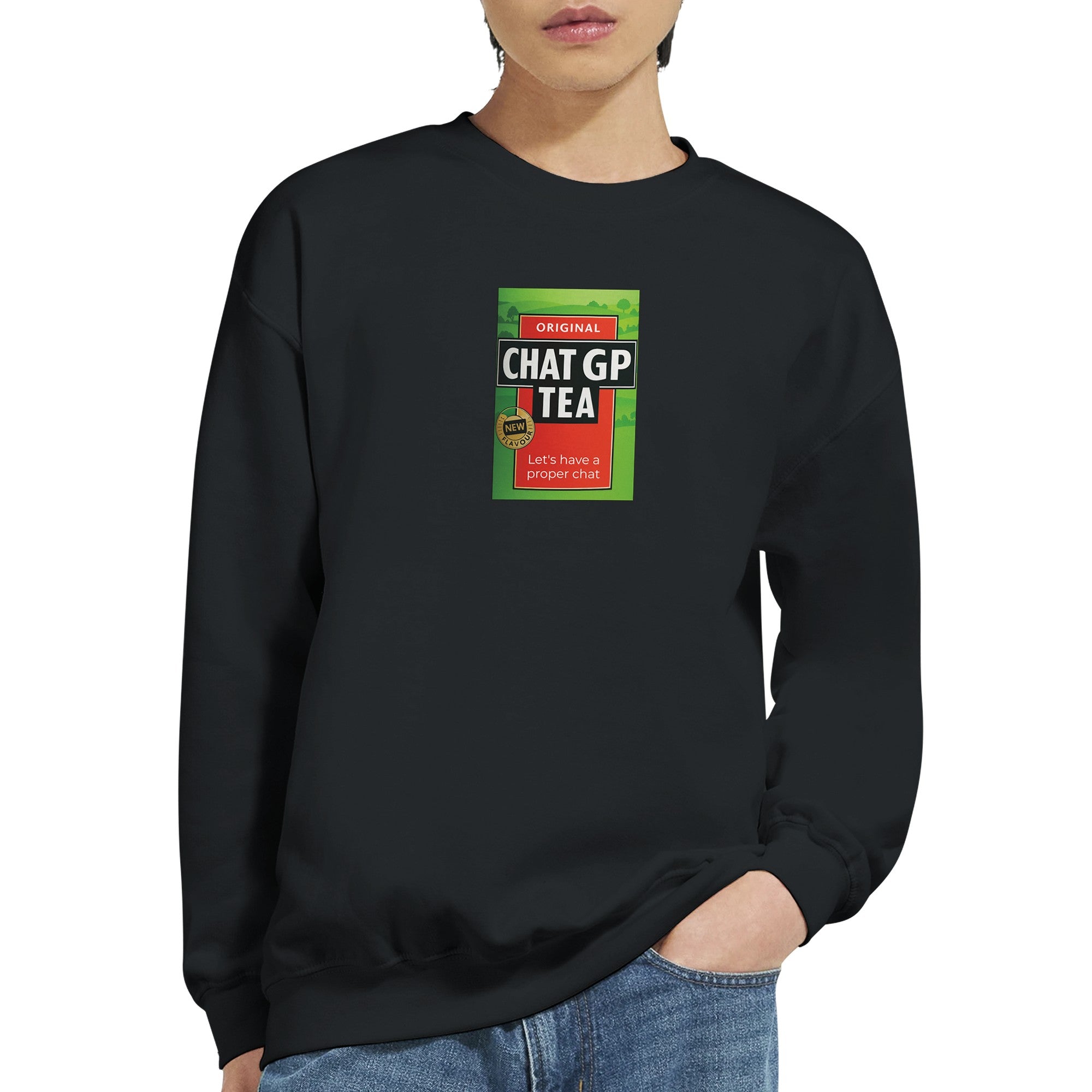 Chat GP Tea Sweatshirt - Humorous gift for Tea Lovers & ChatGPT AI Fans - Unisex Crewneck Sweatshirt