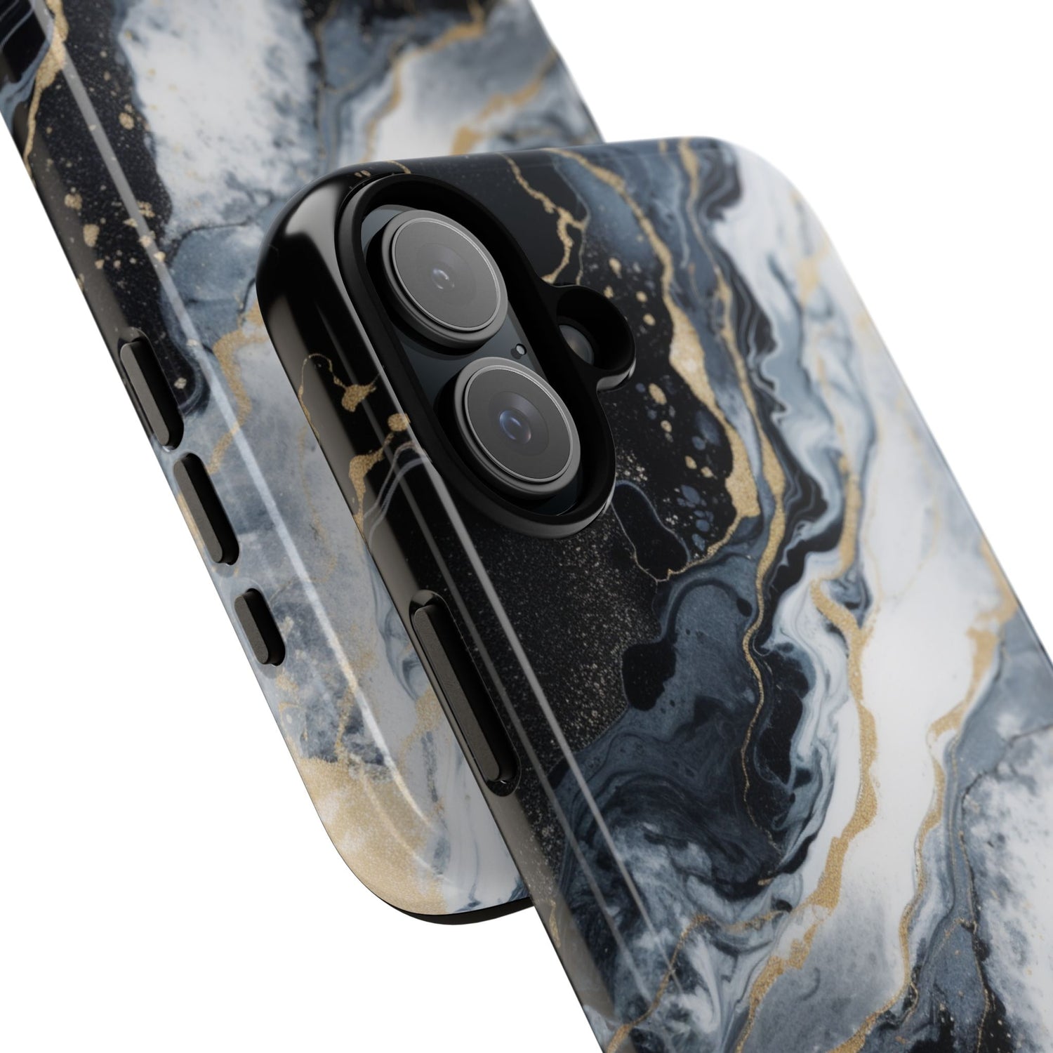 Celestial Marble Phone Case - Black & Gold Swirl Design