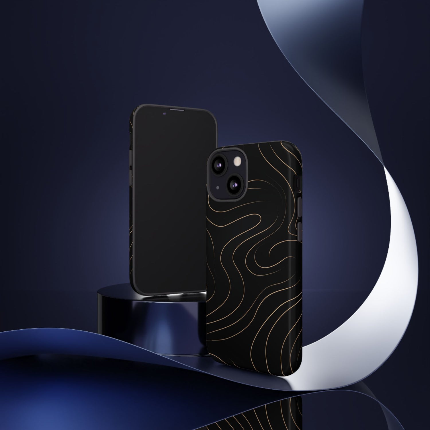 Noir Topograph - Black Minimalist Line Art Phone Case