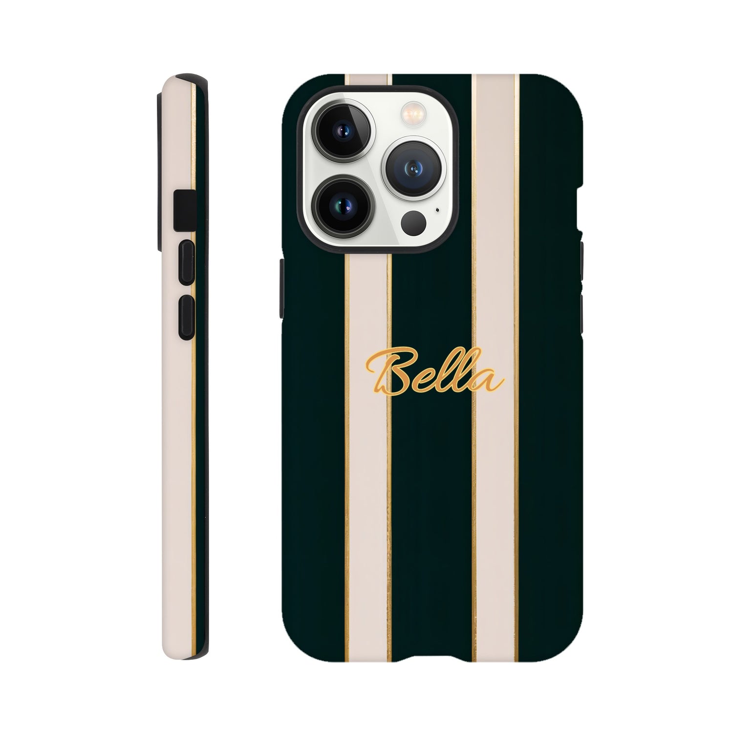 Elegant Striped Phone Case - Black & Cream Design with Gold Accents for iPhone & Samsung | Luxury Protection iPhone 13 Pro