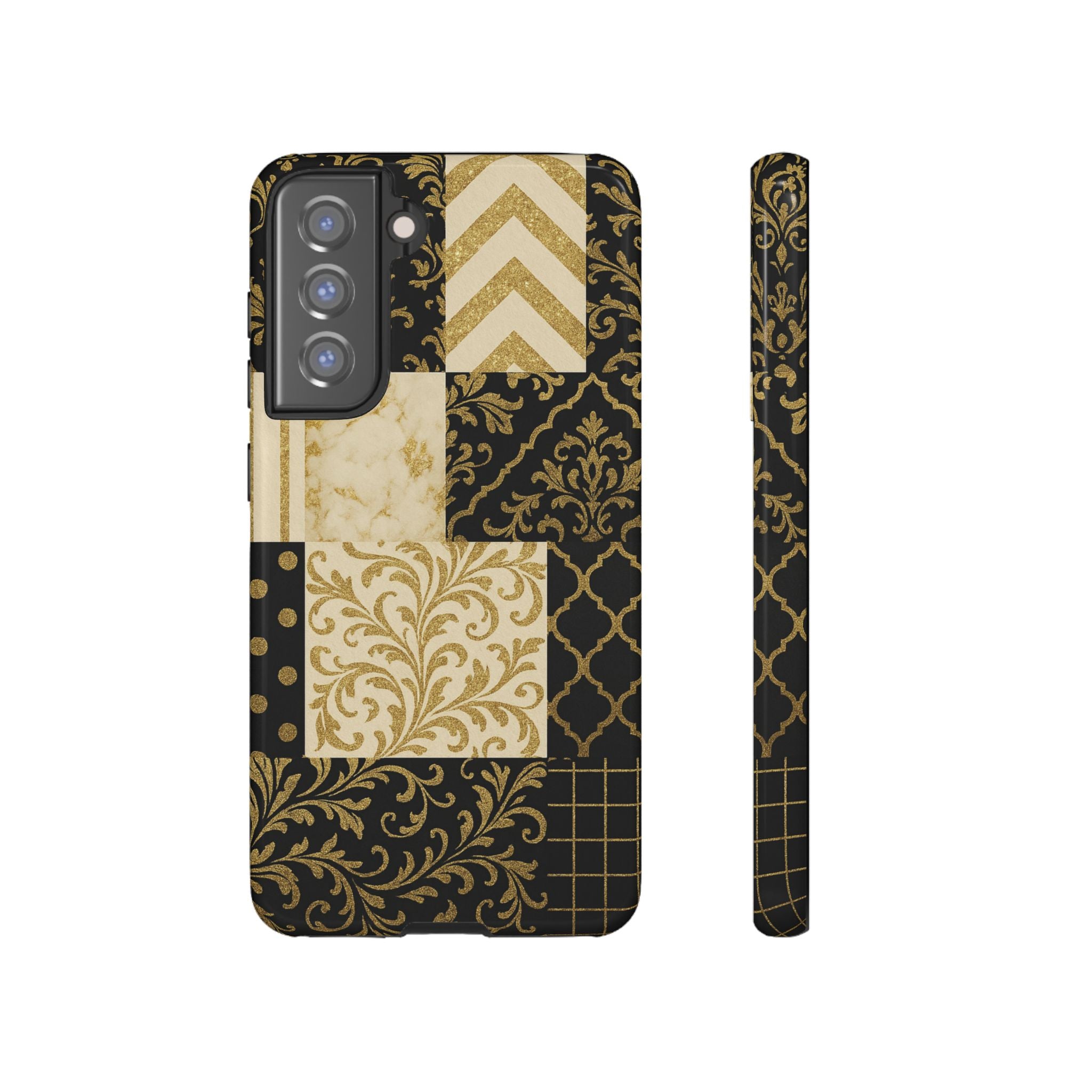 Phone Case, Luxury Black and Gold Festive Design for Christmas Gift, Holiday Decor, Tough Cases, Winter Celebration, Elegant iPhone Cover Samsung Galaxy S21 FE Glossy