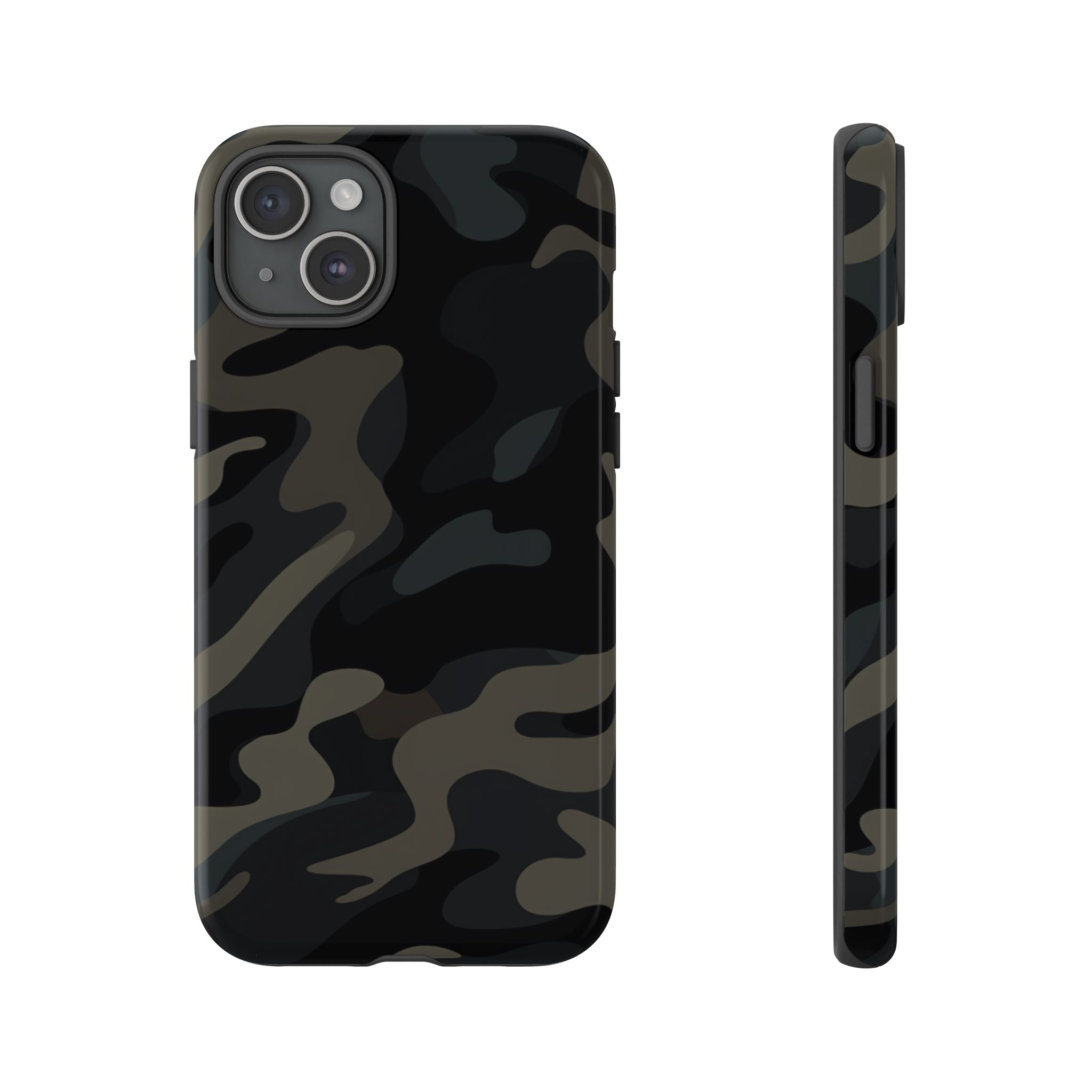 Black Camouflage Phone Case for iPhone, Samsung and Google Pixel iPhone 15 Plus Glossy