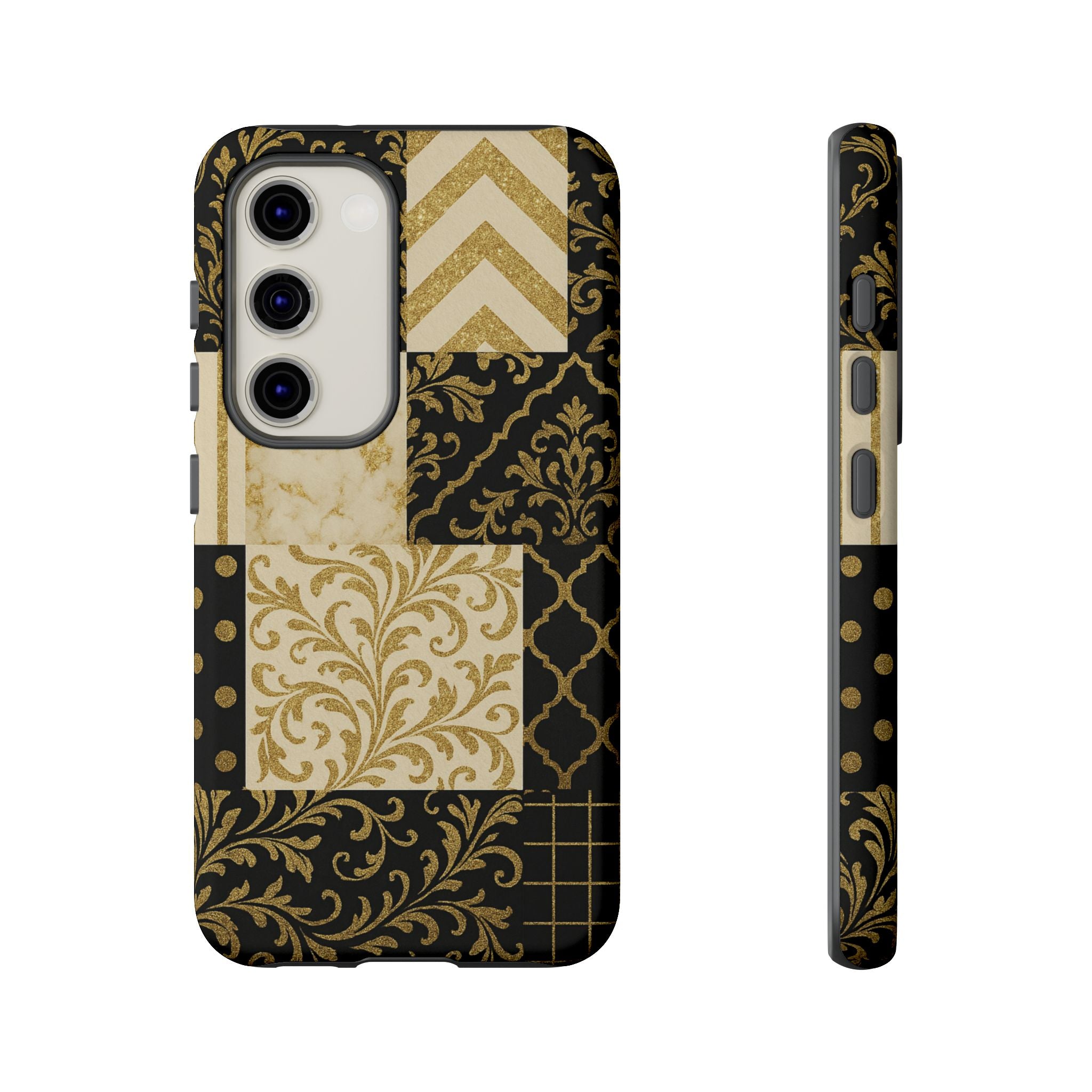 Phone Case, Luxury Black and Gold Festive Design for Christmas Gift, Holiday Decor, Tough Cases, Winter Celebration, Elegant iPhone Cover Samsung Galaxy S23 Matte