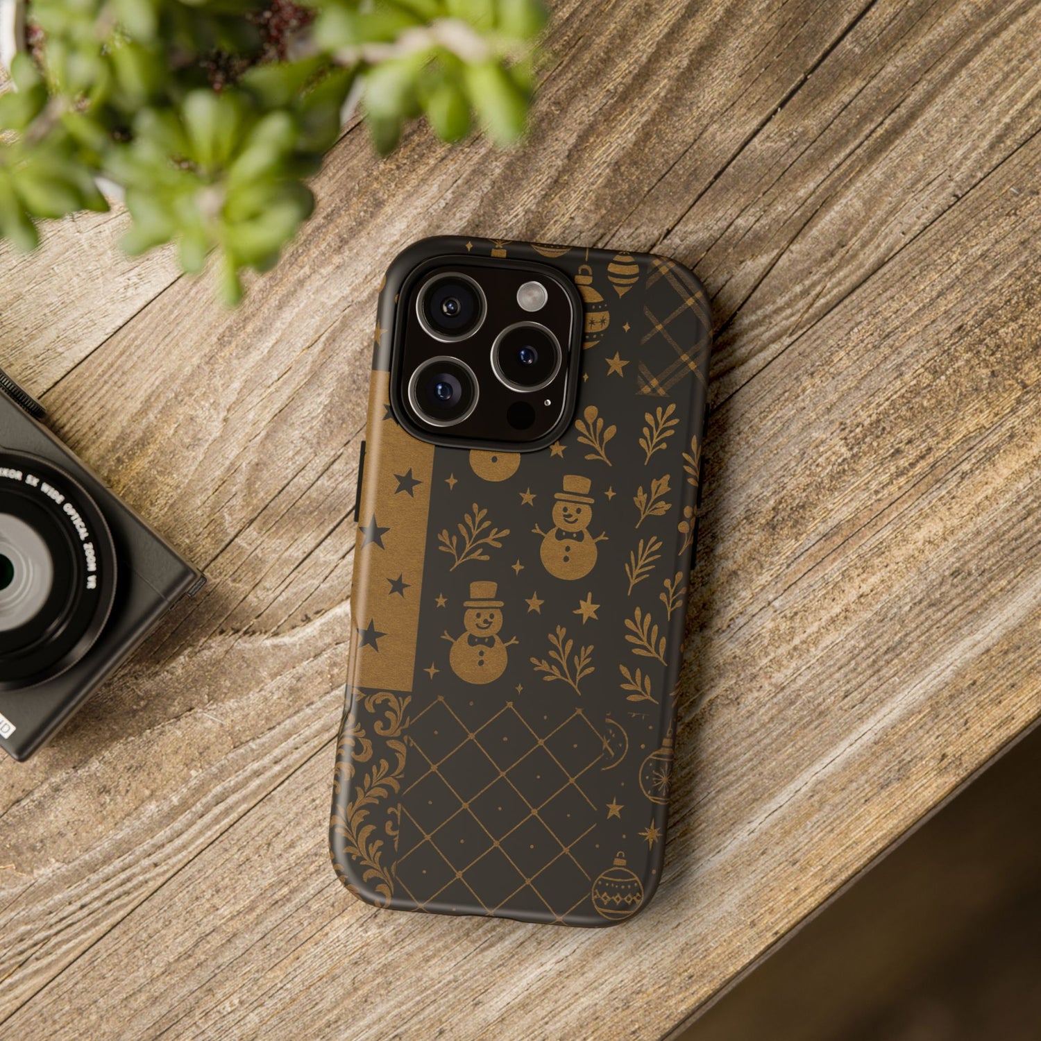 Black Festive Phone Case | Christmas Gift | Holiday Decor | Snowman Design | Tough Cases | Winter Celebration