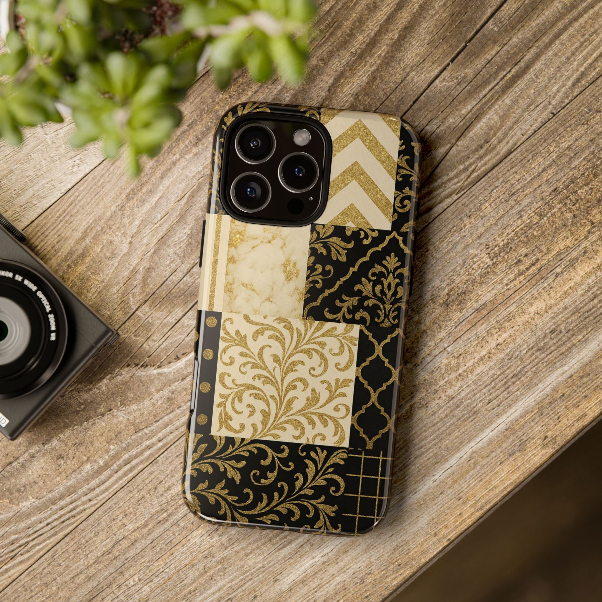 Phone Case, Luxury Black and Gold Festive Design for Christmas Gift, Holiday Decor, Tough Cases, Winter Celebration, Elegant iPhone Cover