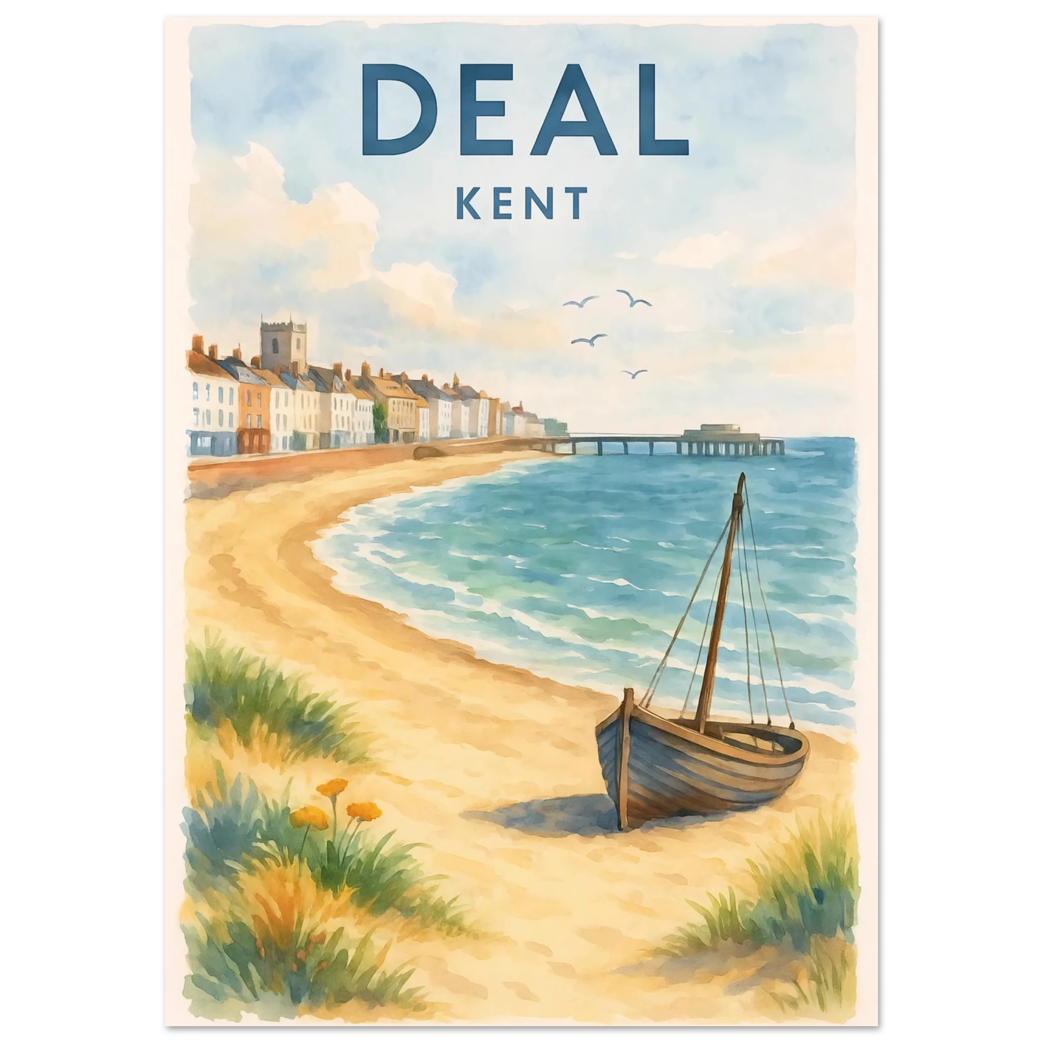 Kent Travel Poster | Watercolor Kentish Wall Art Print A1 (59.4 x 84.1 cm)