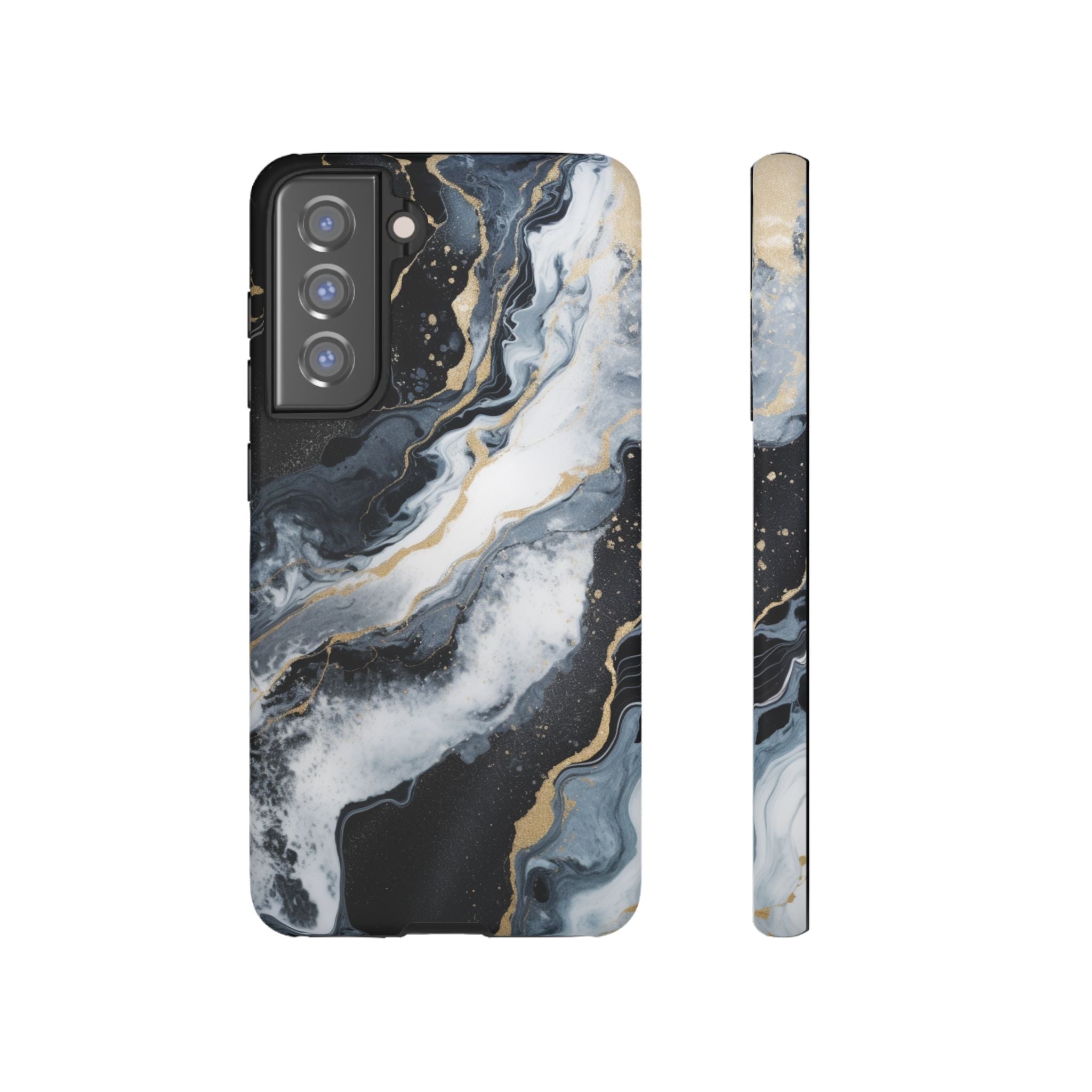 Celestial Marble Phone Case - Black & Gold Swirl Design Samsung Galaxy S21 FE Matte