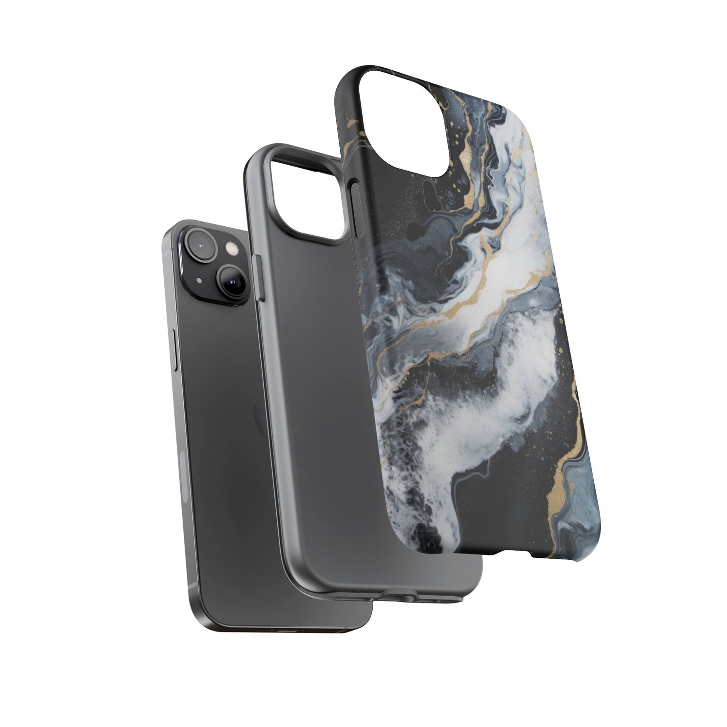 Celestial Marble Phone Case - Black & Gold Swirl Design