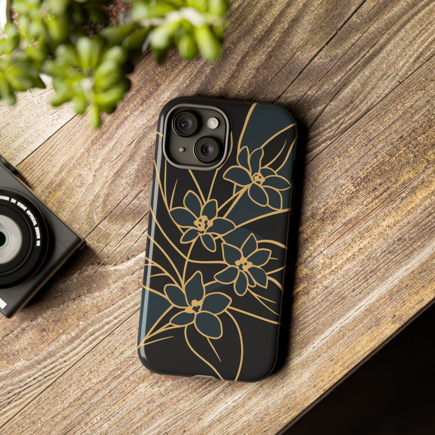 Golden Bloom - Elegant Floral Line Art Phone Case