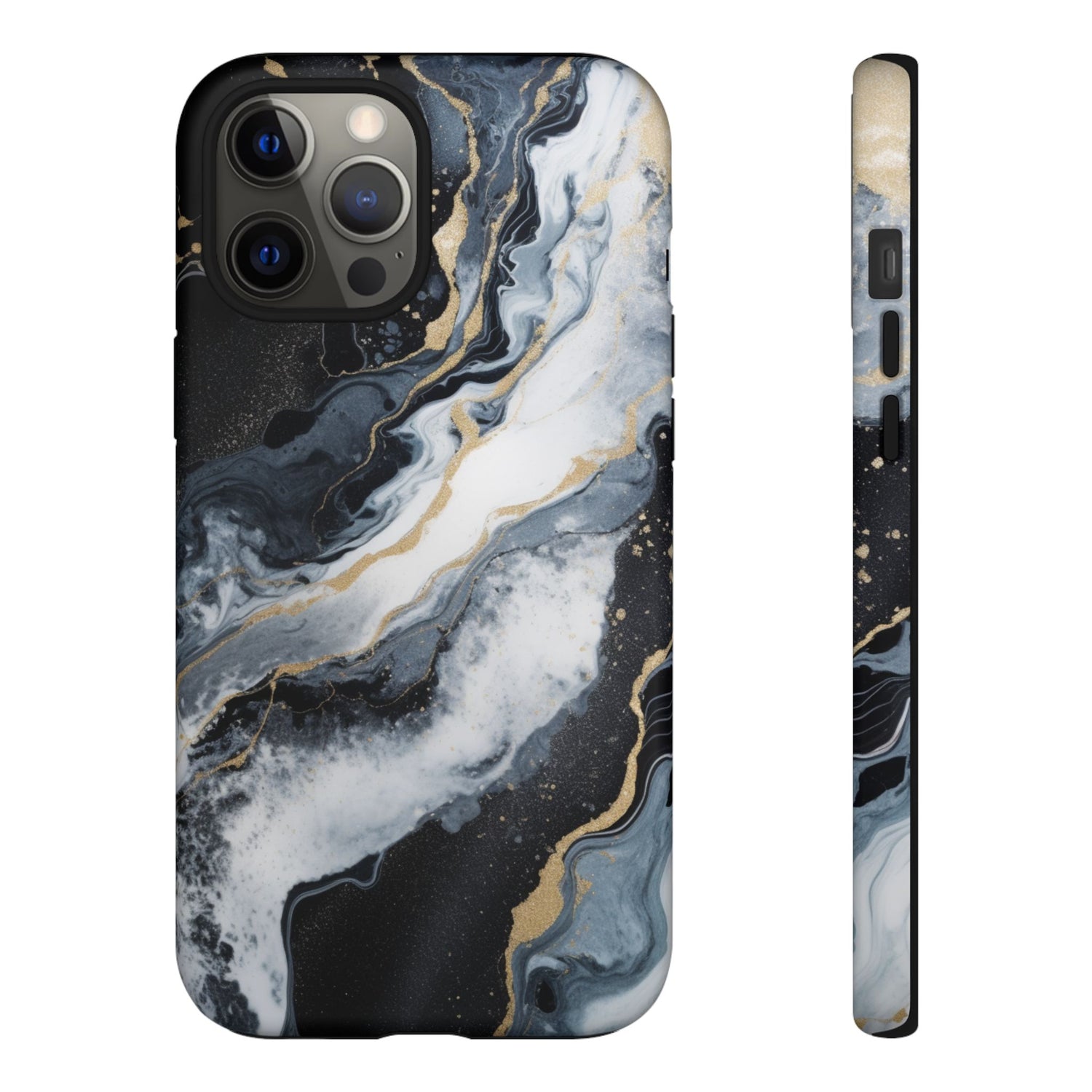 Celestial Marble Phone Case - Black & Gold Swirl Design iPhone 12 Pro Max Matte